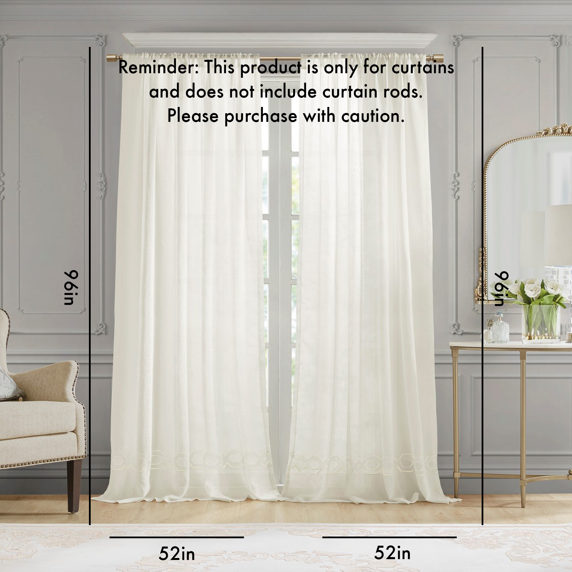 Embroidery Curtain Panel (Single)