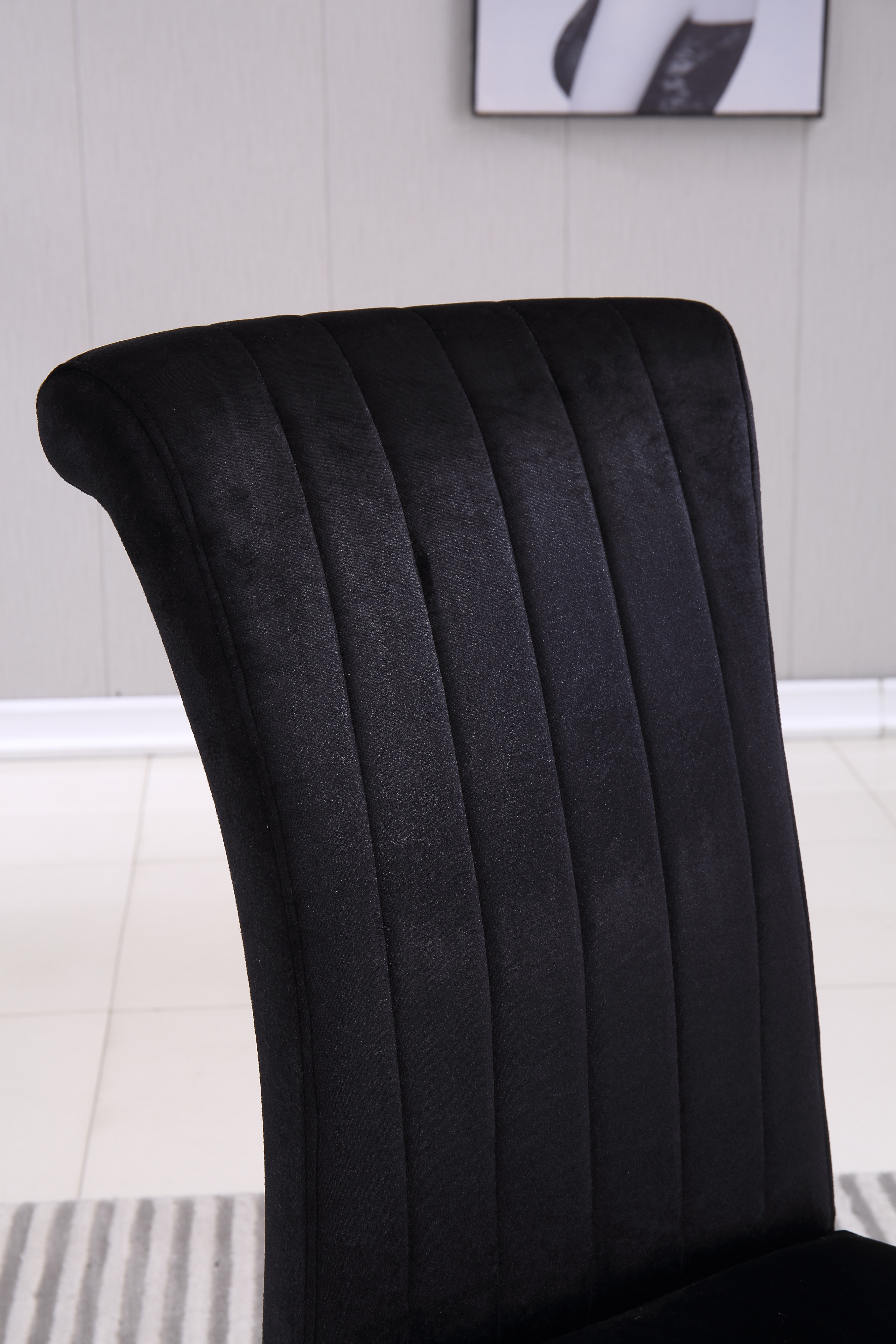 Modern Velvet Dining Chairs Set of 2, Upholstered Accent Armless Chairs with Stripe Backrest