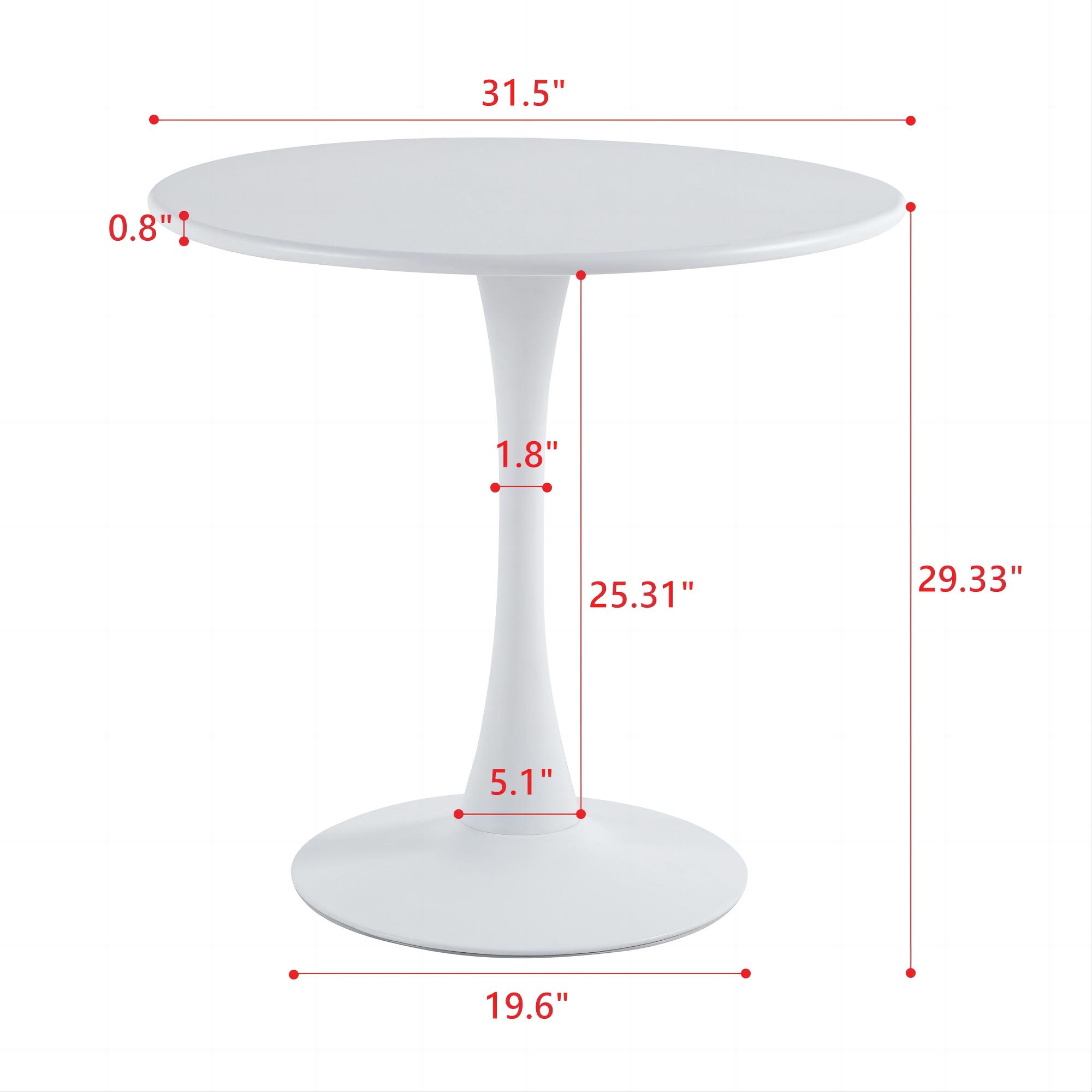 Modern White Round Dining Table, 31.5'' Diameter Solid Metal Base Coffee Table