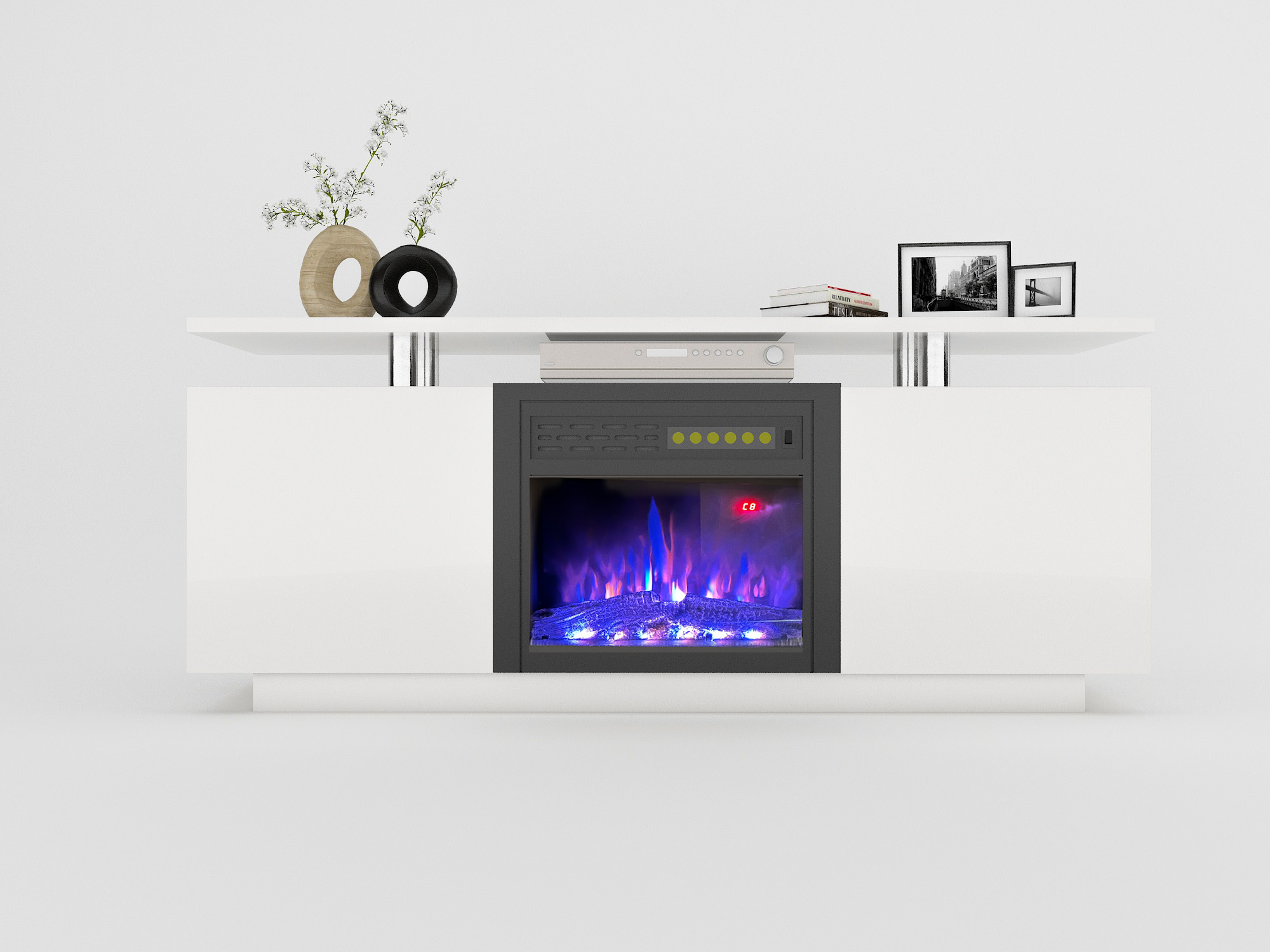 160CM high gloss TV cabinet tv unit with fireplace ,have heat and flame color changes