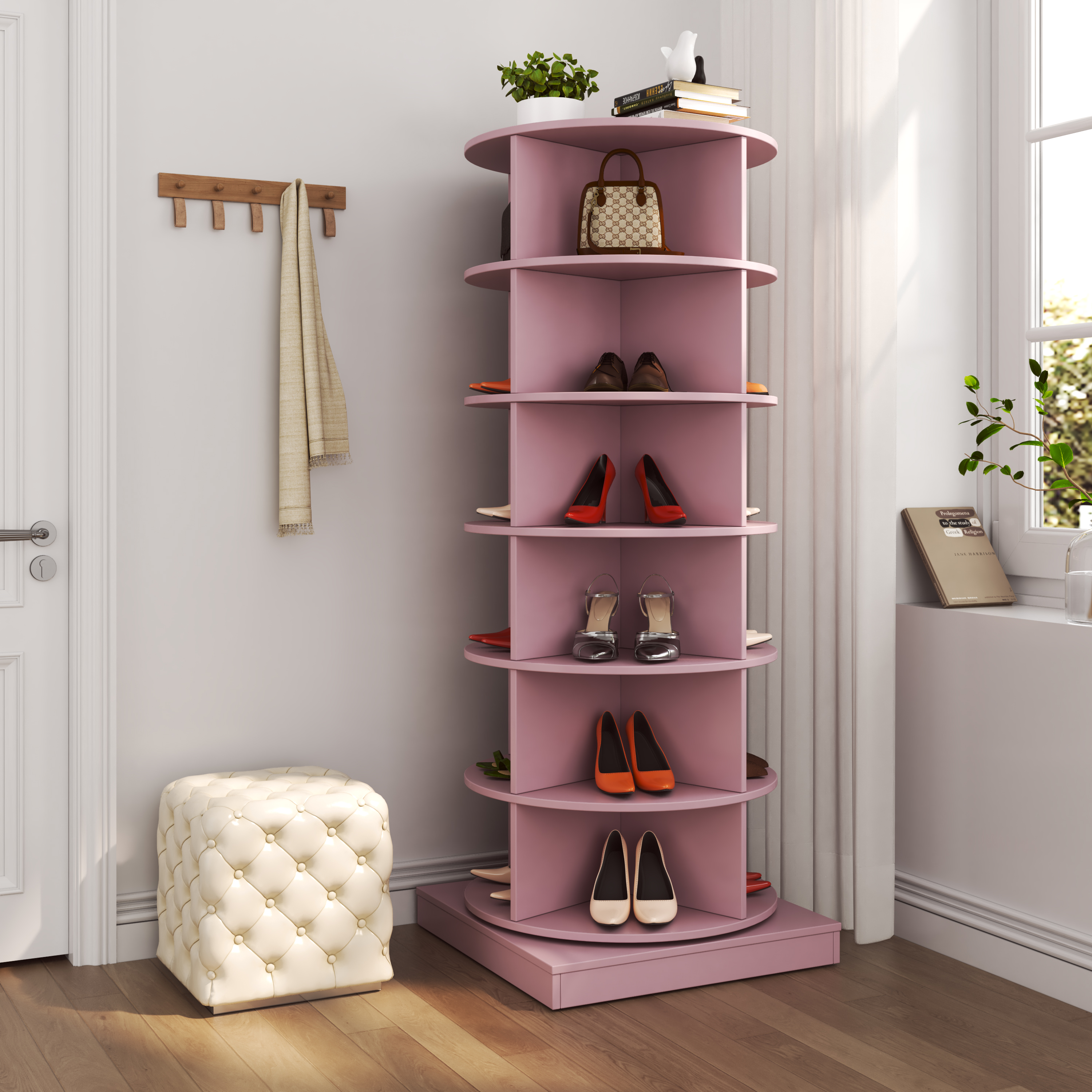 Pink 360 Rotating shoe cabinet 6 layers