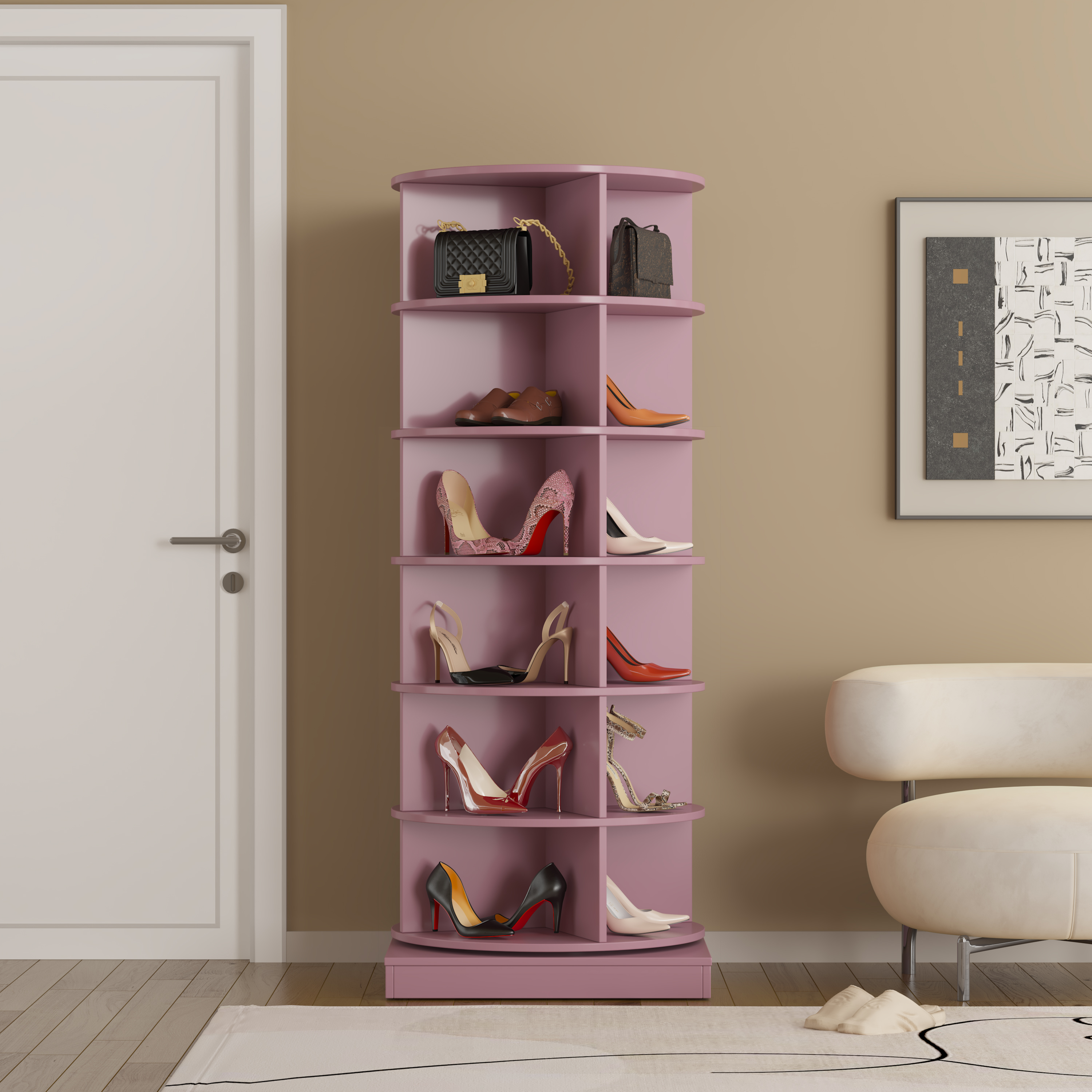 Pink 360 Rotating shoe cabinet 6 layers