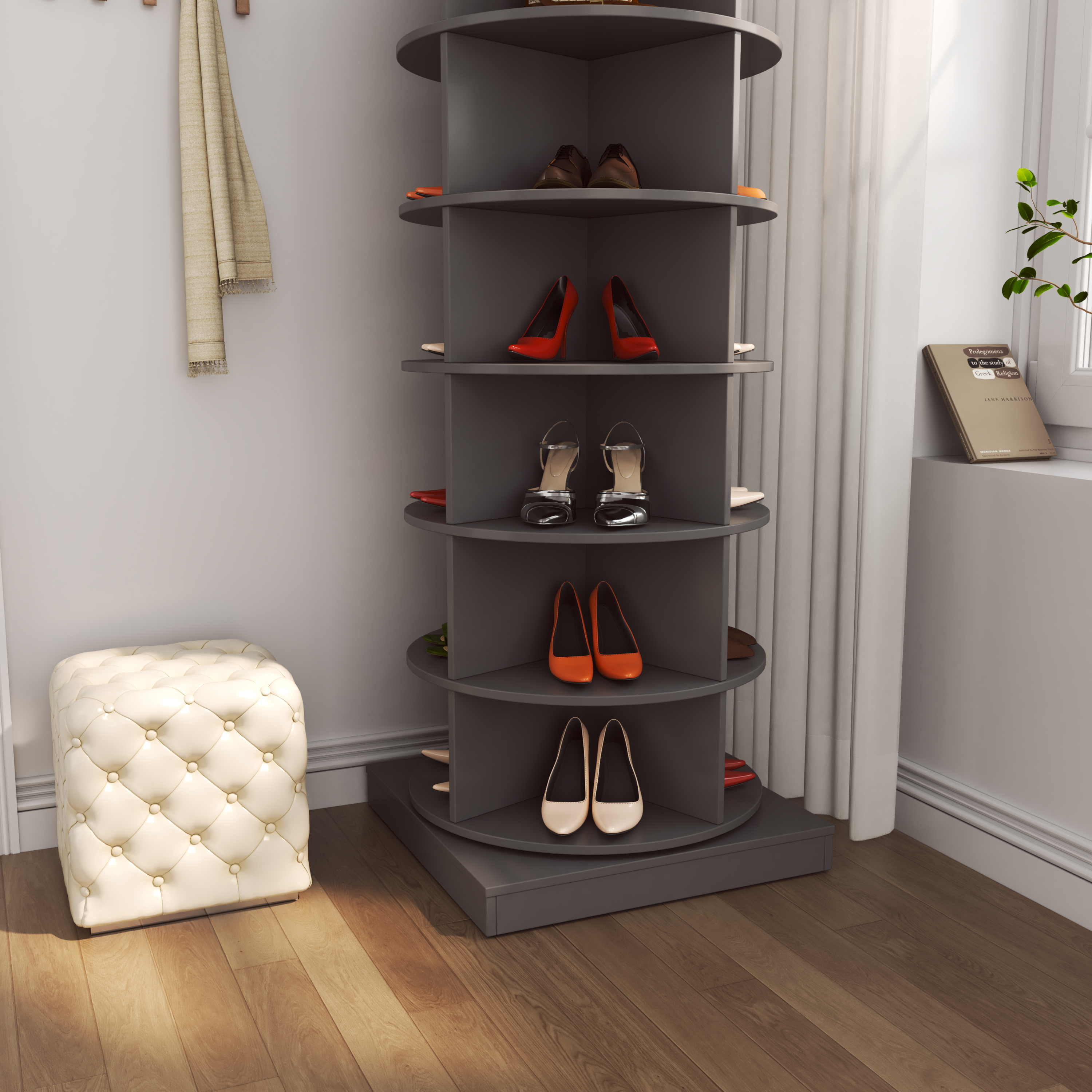 Grey 360 Rotating shoe cabinet 6 layers