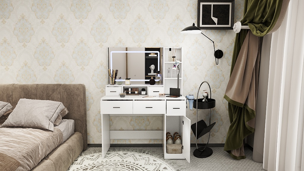 Newly designed smart mirror dressing table with drawers and storage cabinet, dressing table with dressing pad for bedroom, dressing room