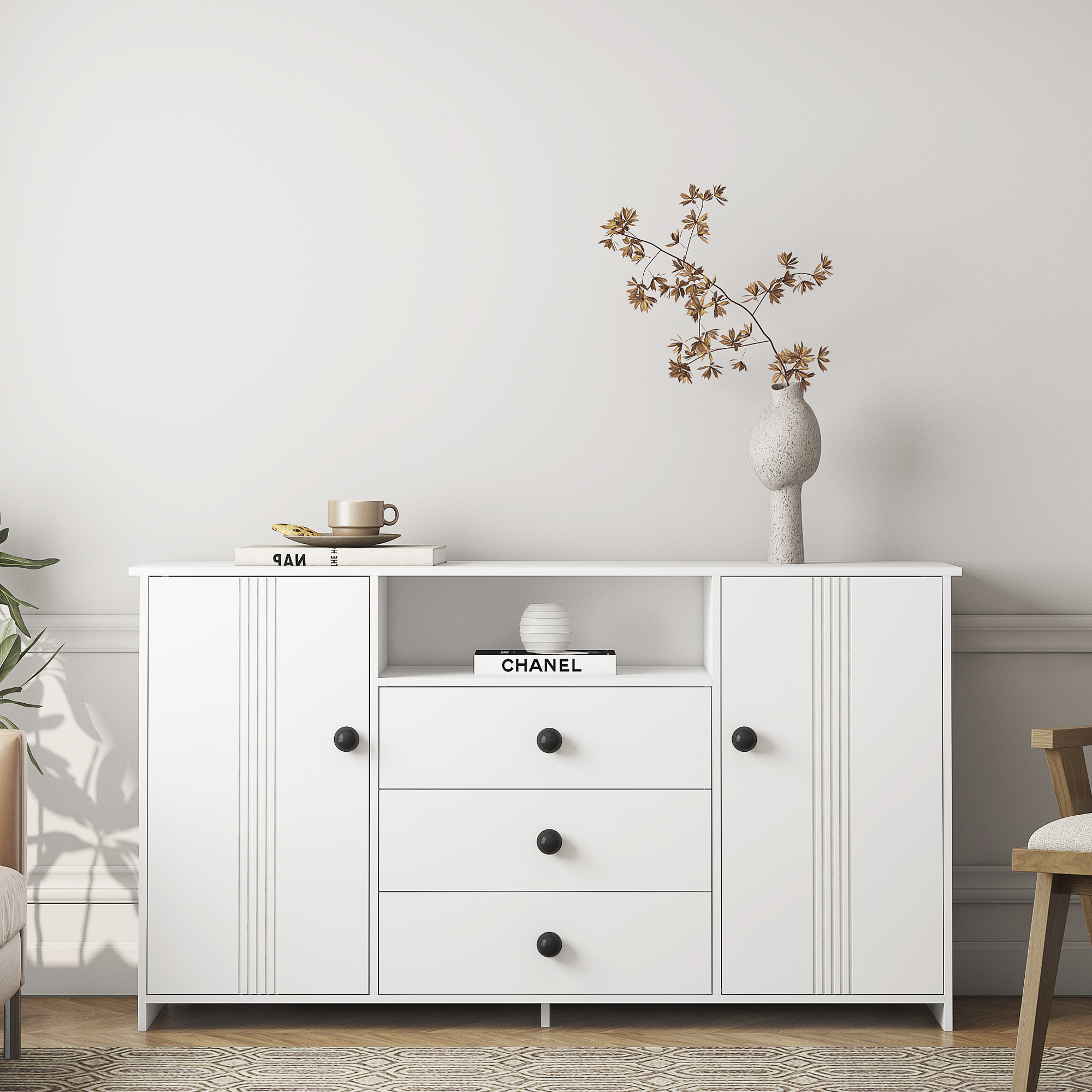 Sideboard Buffet Cabinet with Storage, Modern Kitchen Buffet Storage Cabinet with Drawer and Doors,  Large Coffee Bar with Adjustable Shelves for Kitchen