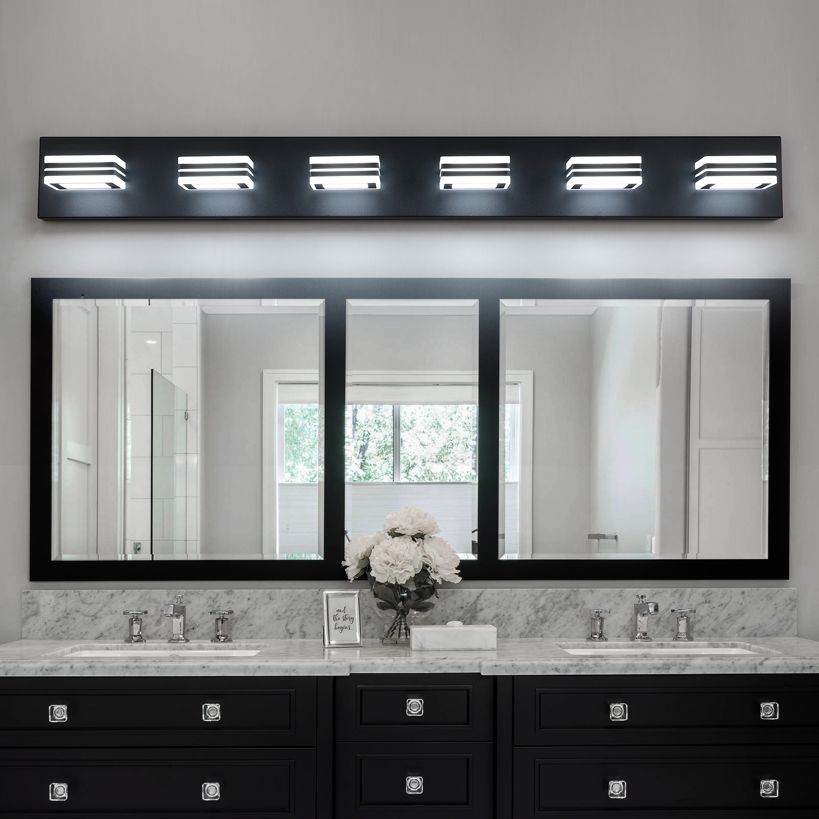 (Same as W134070930/L2005) LED Modern Black Vanity Lights, 6-Lights Acrylic Matte Black Bathroom Vanity Lights Over Mirror