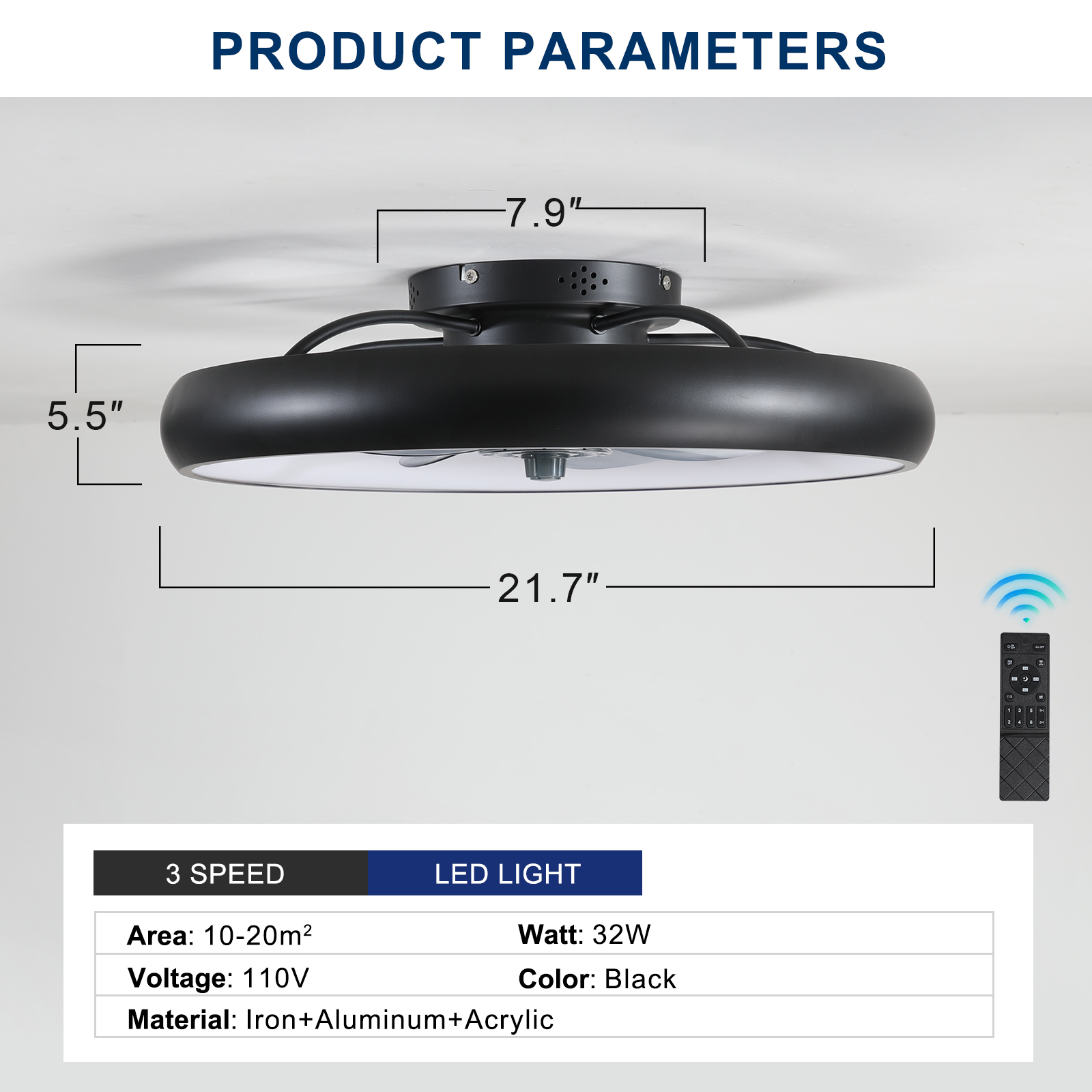 Ceiling Fan with Lights Dimmable LED