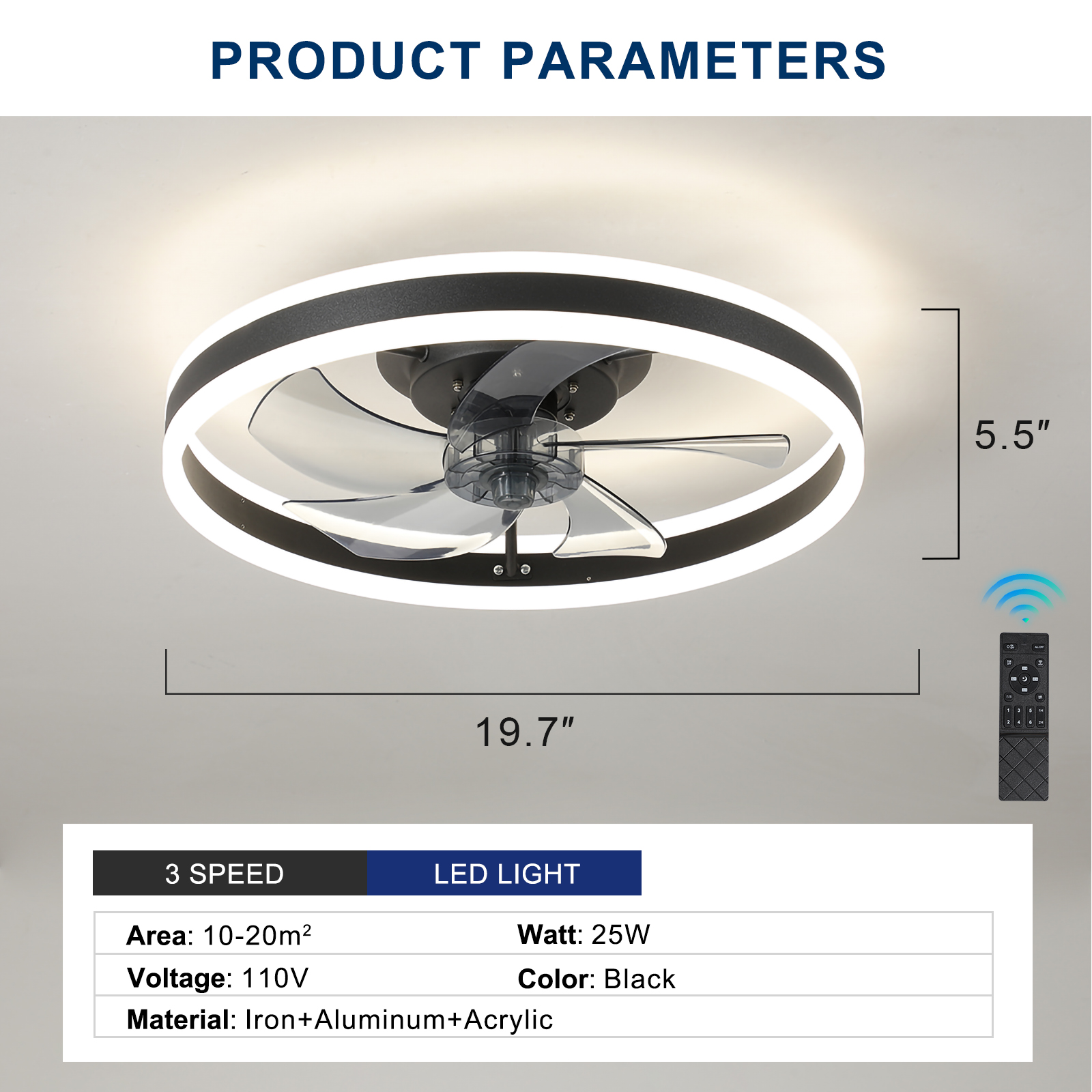 Ceiling Fan with Lights Dimmable LED