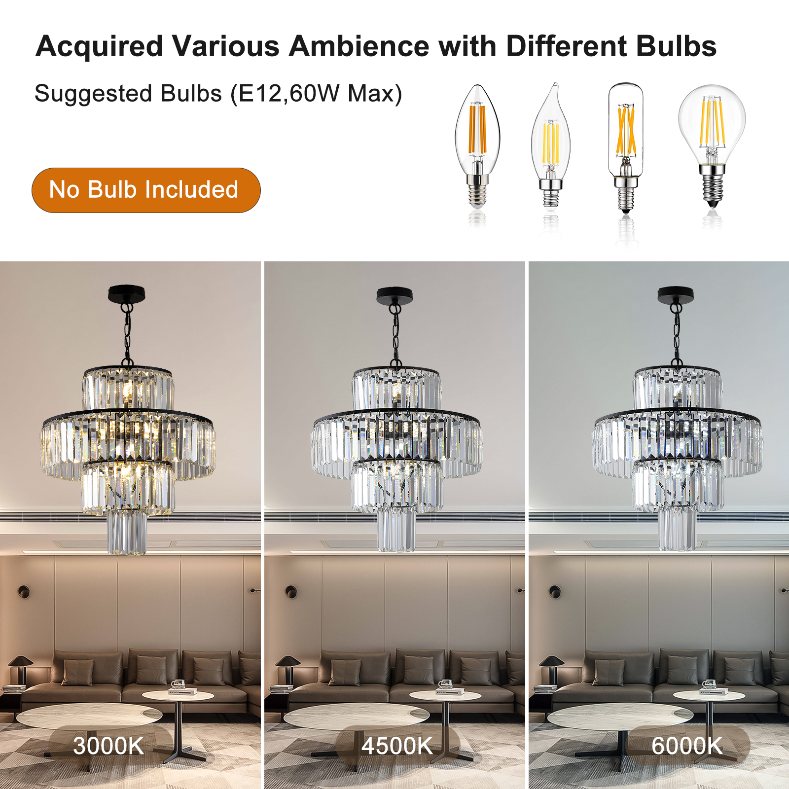 Black Luxury Crystal Chandelier Modern Chandeliers Lights Fixture Hanging Pendant Light Fixture for Dining Room Bedroom Living Room Dia 19.7 Inch-Black