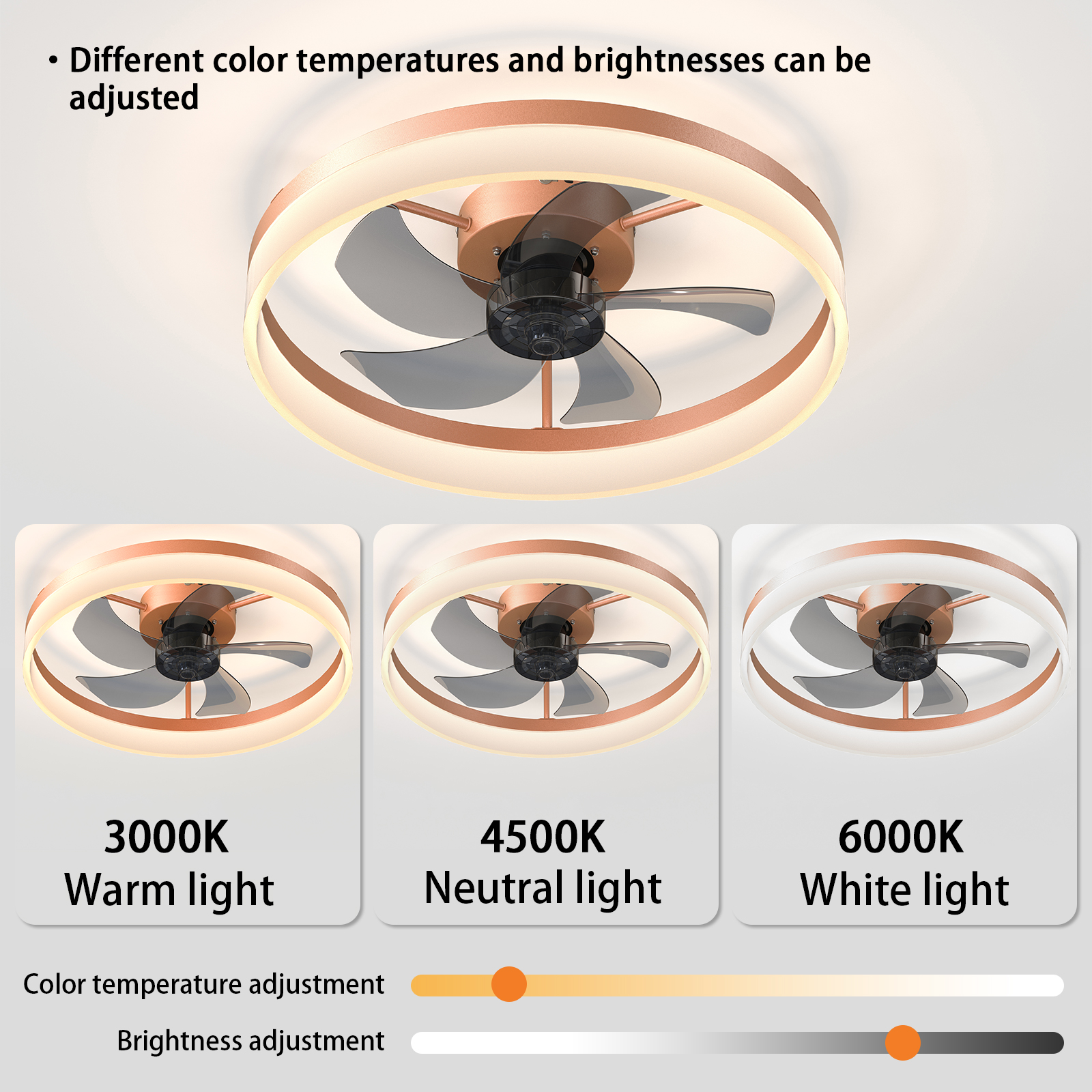 Ceiling Fans with Lights Dimmable LED Embedded installation of thin modern ceiling fans(Rose Gold)