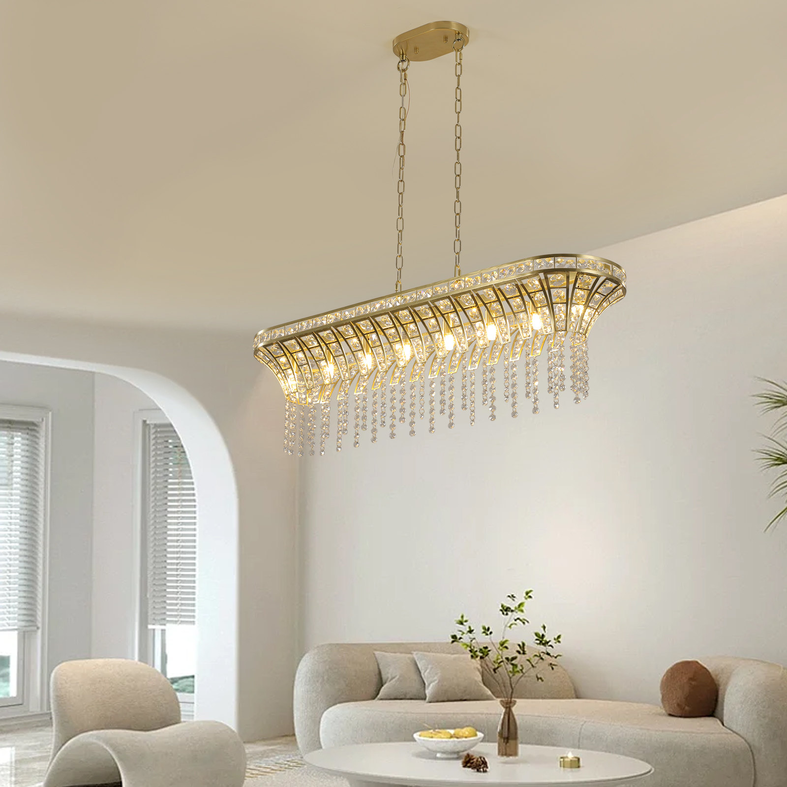 Modern Champagne Gold Kitchen Island Light - Oval Crystal ceiling chandelier