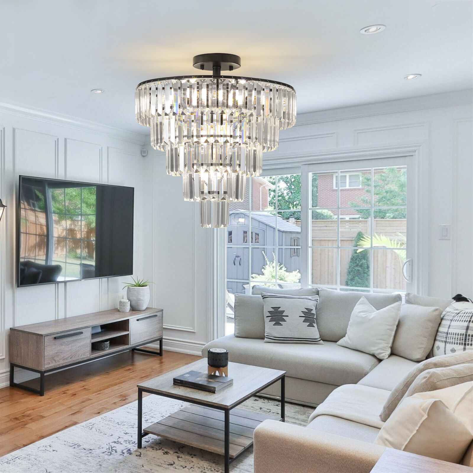 Black large crystal chandelier, modern style chandelier, dining room, living room, bedroom