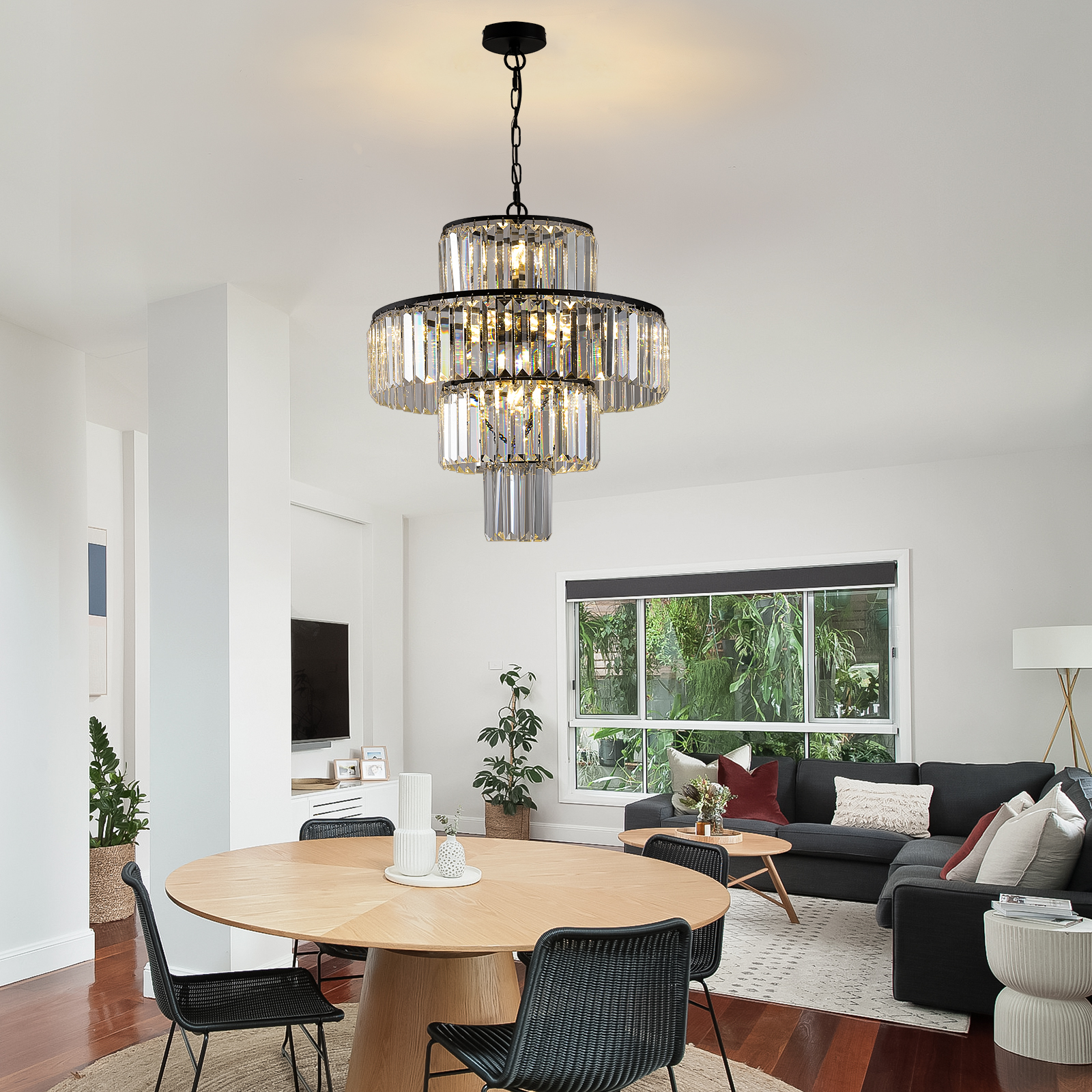 Black Luxury Crystal Chandelier Modern Chandeliers Lights Fixture Hanging Pendant Light Fixture for Dining Room Bedroom Living Room Dia 19.7 Inch-Black