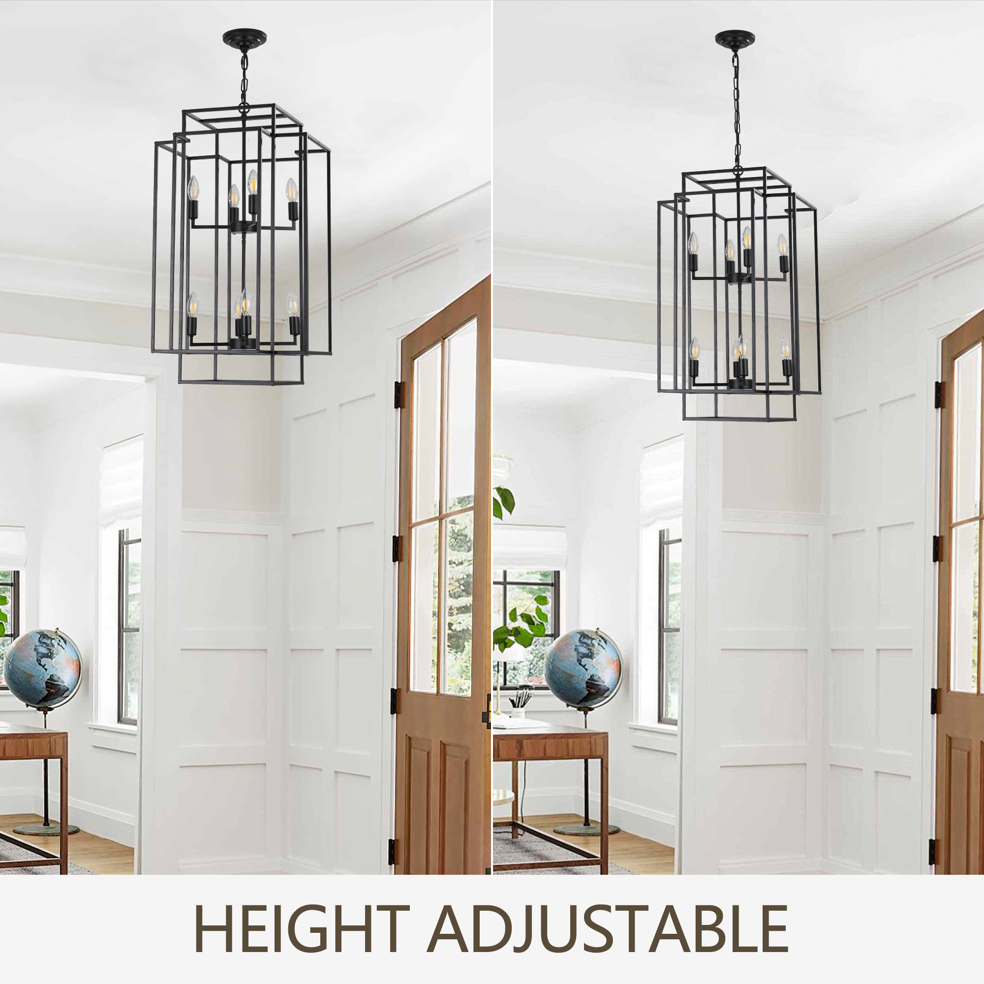 (Same as W1340142527/L1018-B) 8-Lights Black Lantern Tiered Pendant Light Fixtures, Industrial Farmhouse Hanging Chandelier (No Bulbs)