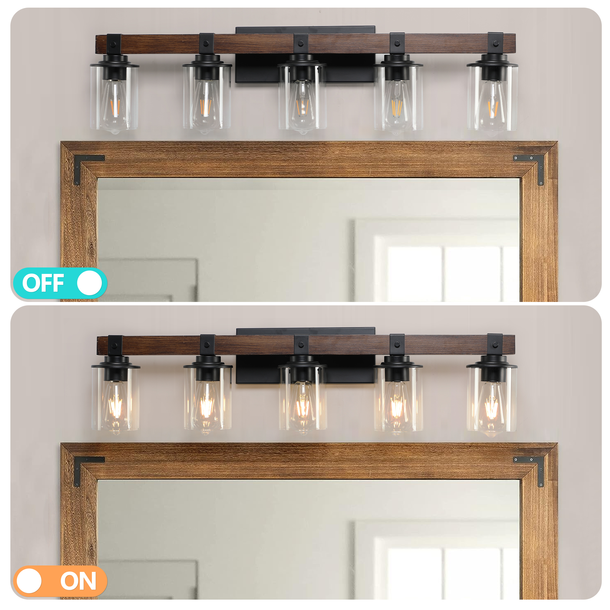 (Same as W1340P155972/L1015-5) 5-Lights Farmhouse Vanity Lights Fixture Rustic Bathroom Light Fixture Bathroom Sconce(Without Bulbs)