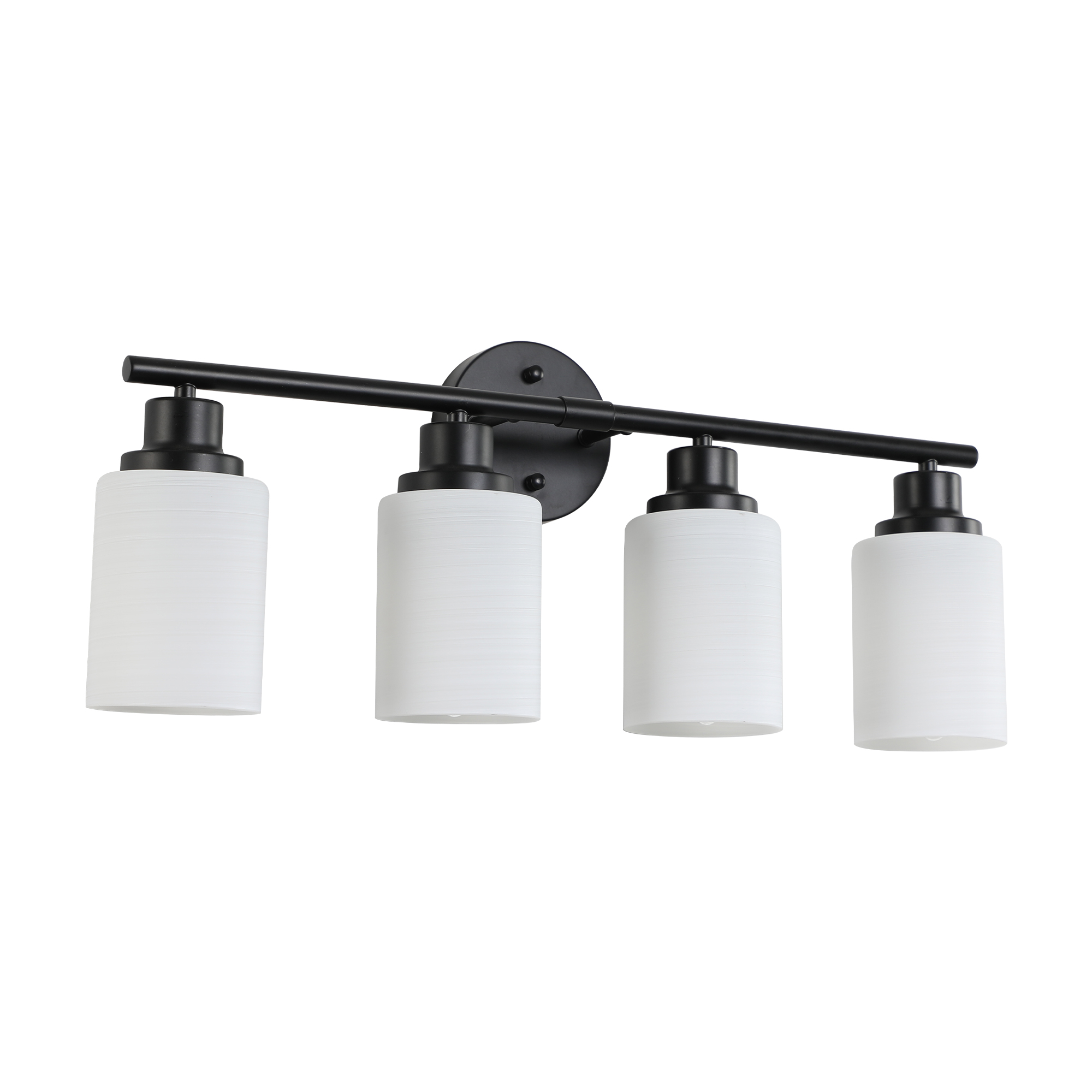 Modern 4-Light Vanity Bathroom Mirror Light, Frosted White Glass with Black Iron Frame, Contemporary Wall Sconce for Bedroom, Bathroom, And Dressing Room (Bulb Not Included)