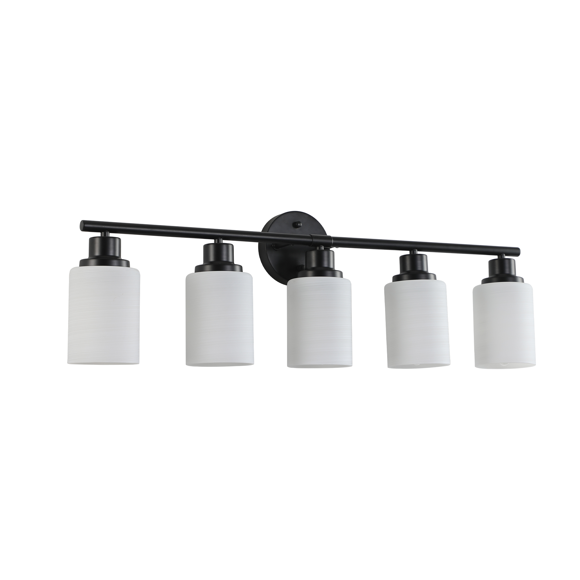 Modern 5-Light Vanity Bathroom Mirror Light, Frosted White Glass with Black Iron Frame, Contemporary Wall Sconce for Bedroom, Bathroom, And Dressing Room (Bulb Not Included)