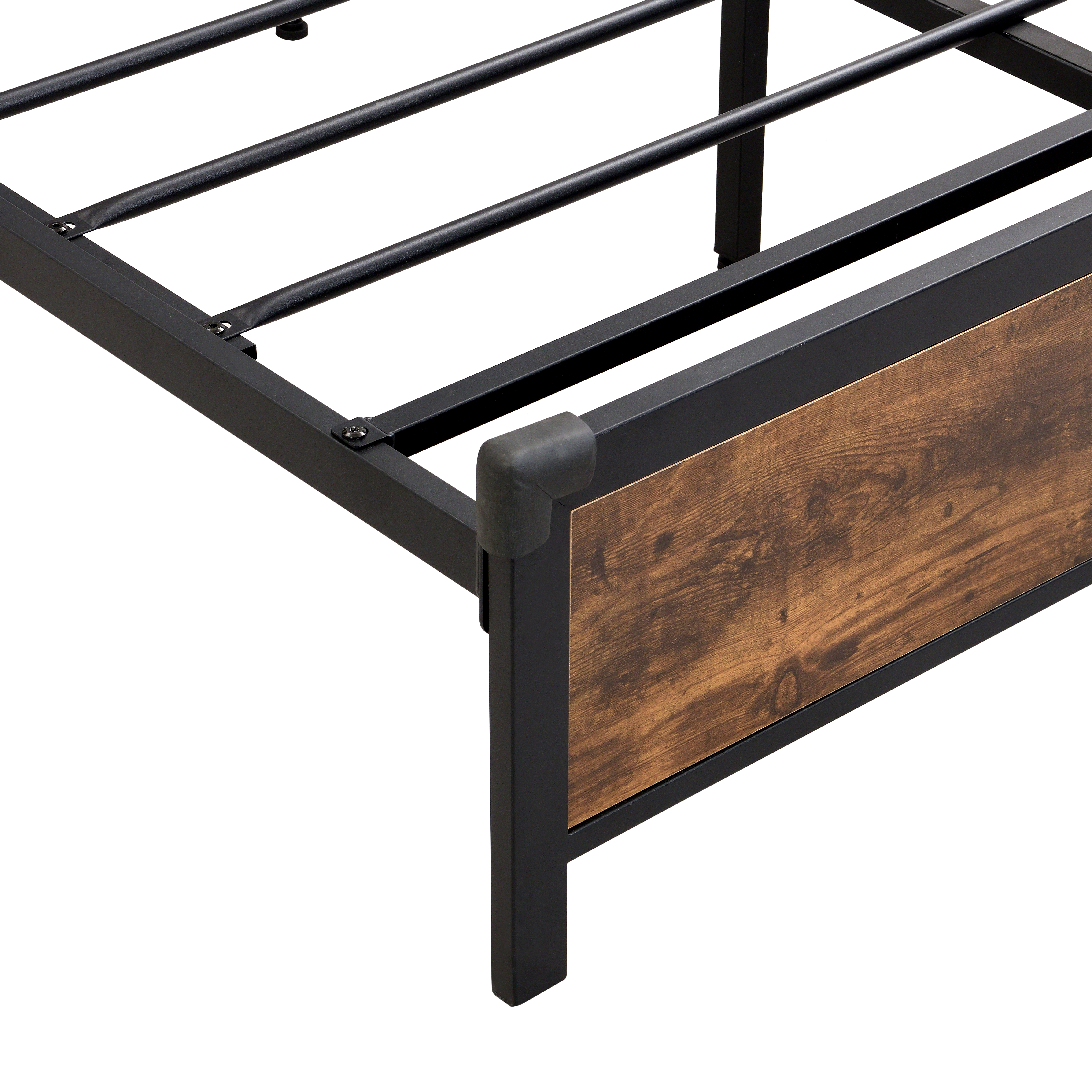 Industrial King Bed Frame with LED Lights and 2 USB Ports, Bed Frame King Size with Storage, Noise Free, No Box Spring Needed, Rustic Brown