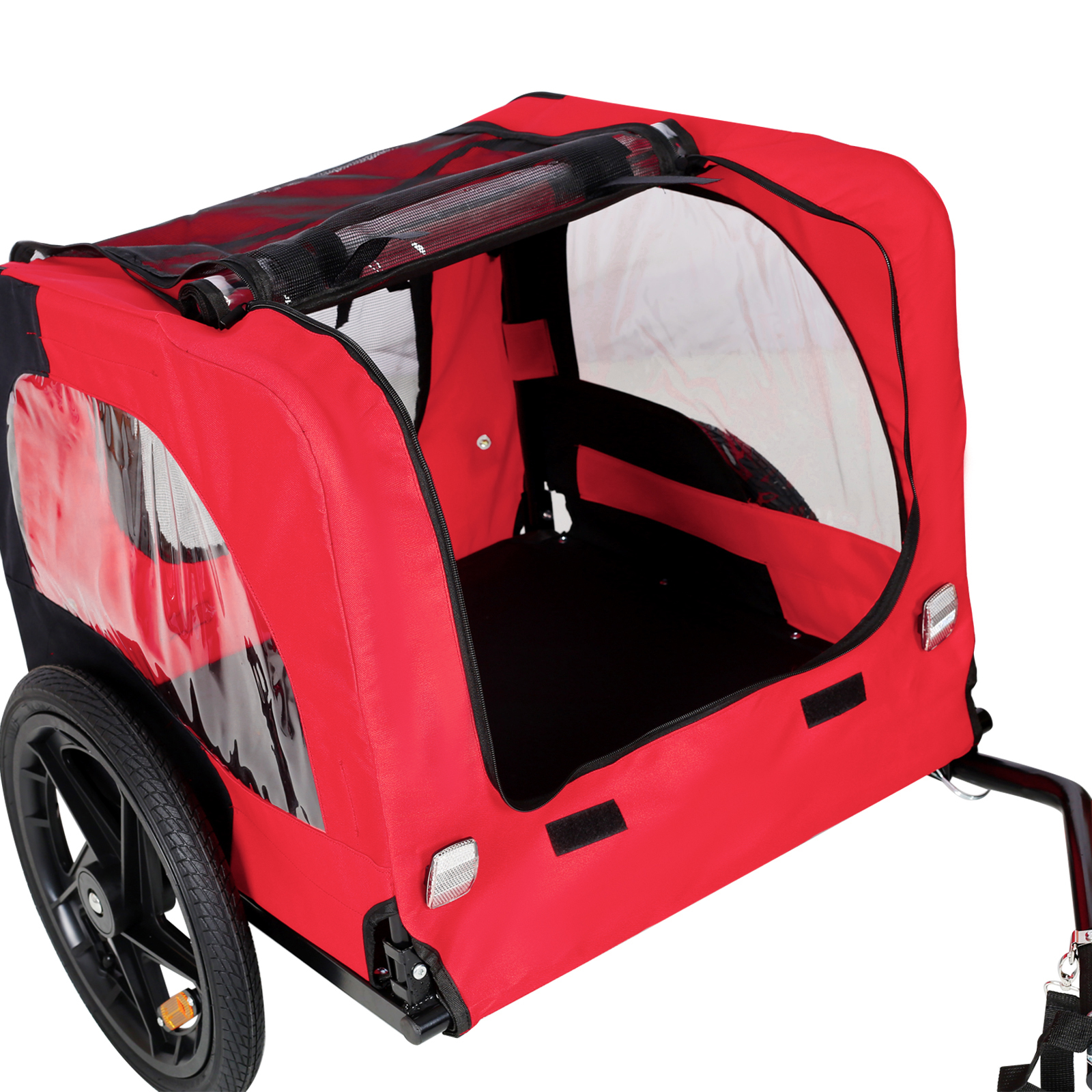 Bicycle trailer for pets outdoor foldable red color dog trailer with reflectors and safty flag