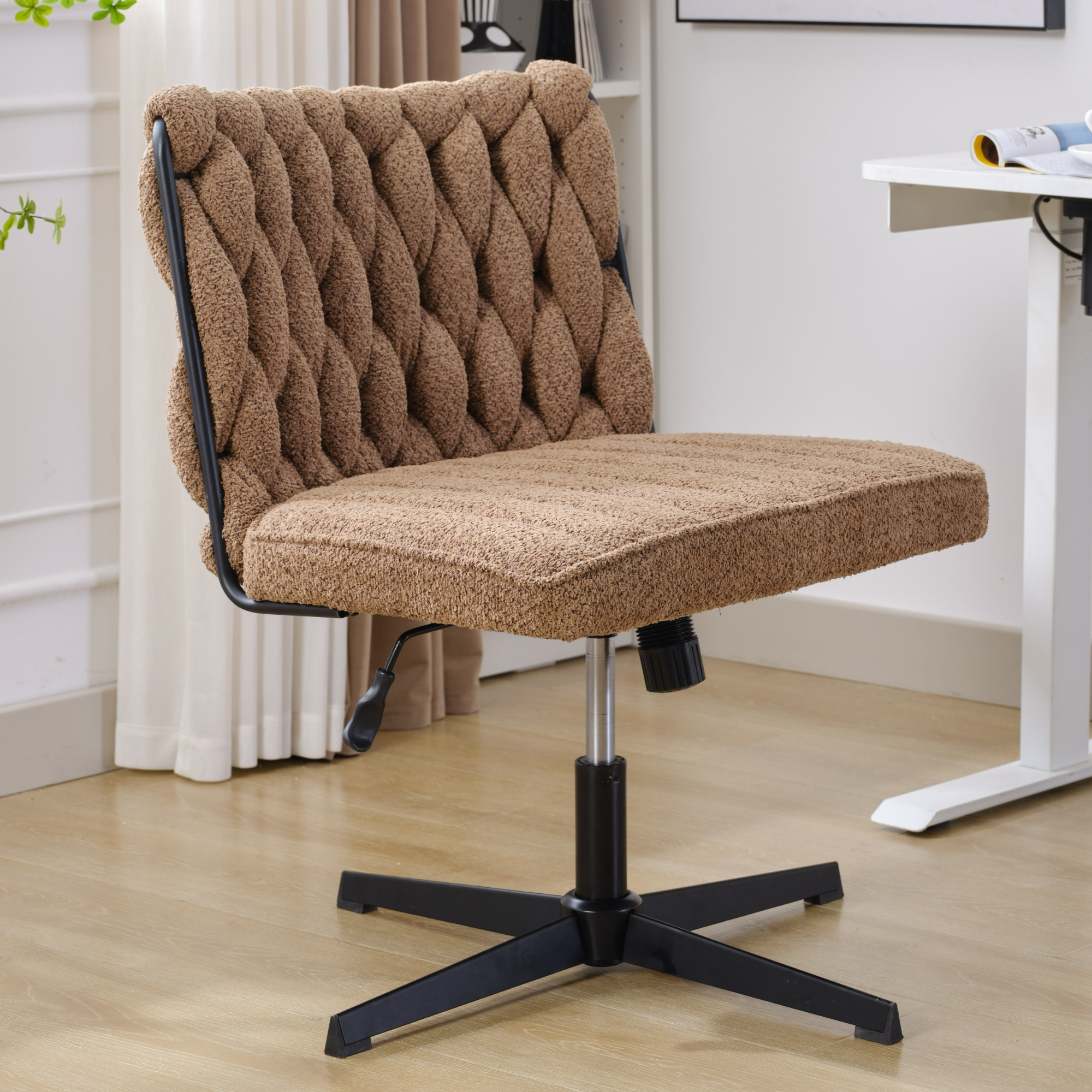 Armless Office Desk Chair No Wheels, BROWN