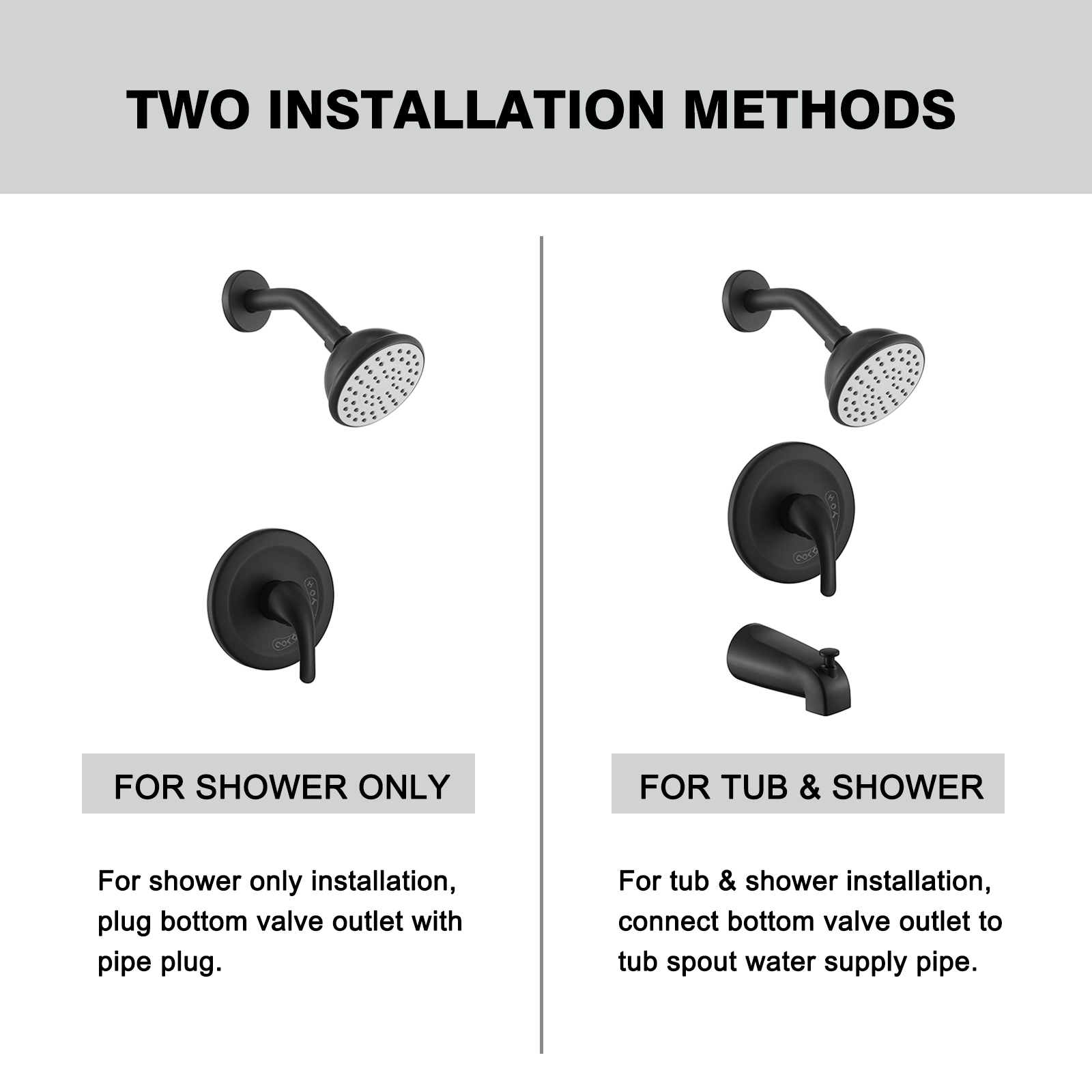 Matte Black 6 Inch Shower Faucet wih Tub Spout Combo