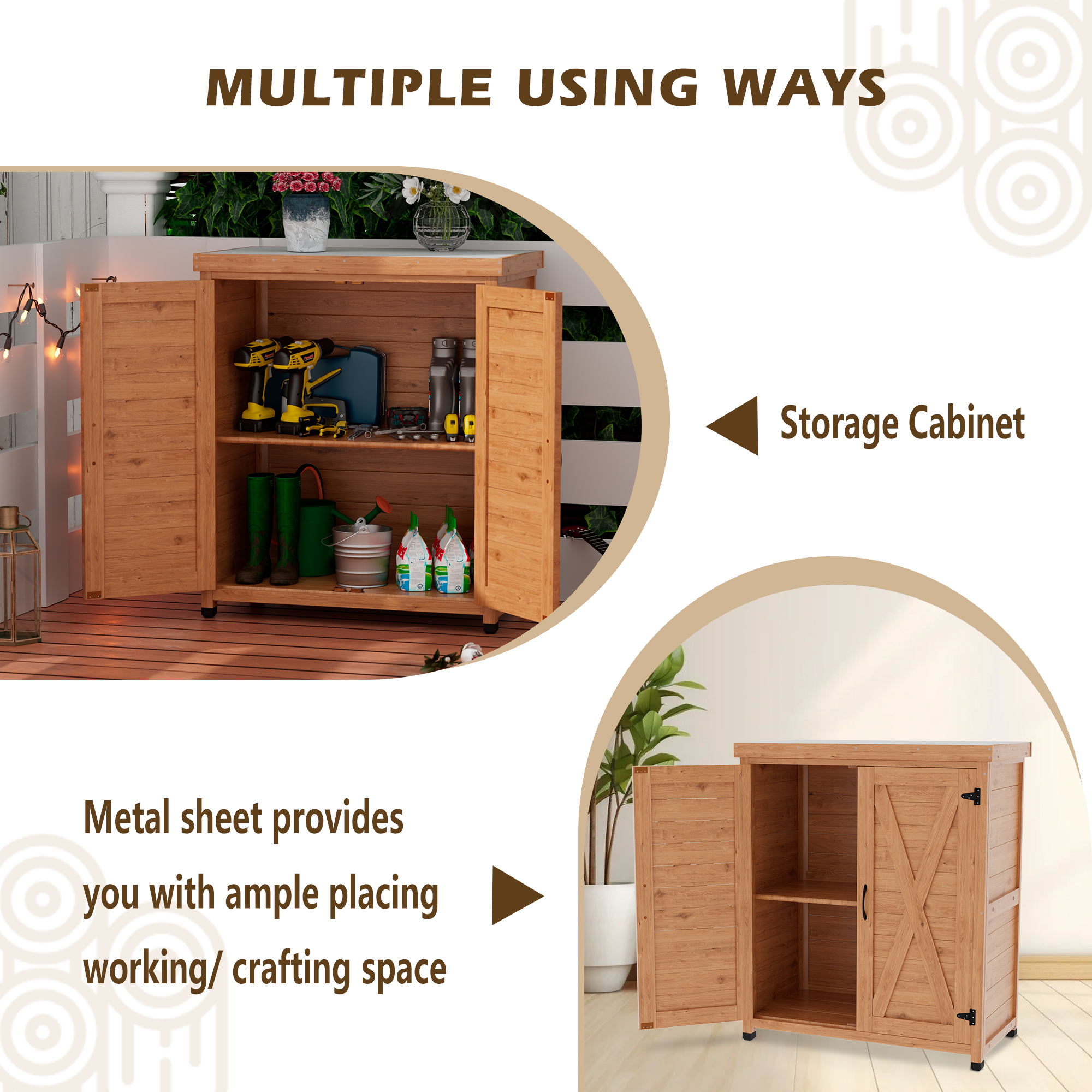 Potting Bench with Storage Cabinet and Metal Table Top for Outdoor Patio,Outdoor Work Station Table