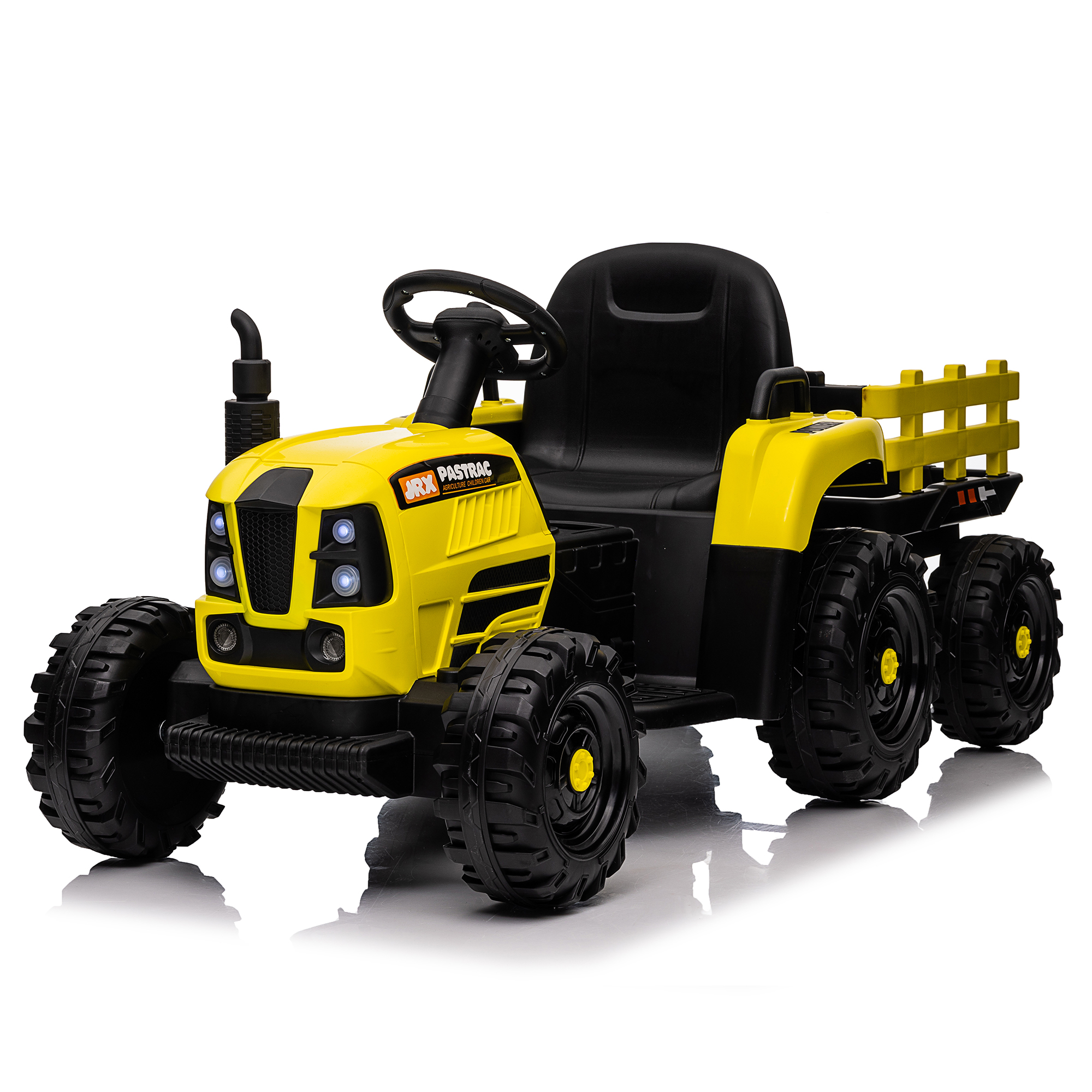 Ride on Tractor with Trailer,12V Battery Powered Electric Tractor Toy w/Remote Control,electric car for kids,Three speed adjustable,Power display, USB,MP3 ,Bluetooth,LED light,Two-point safety belt