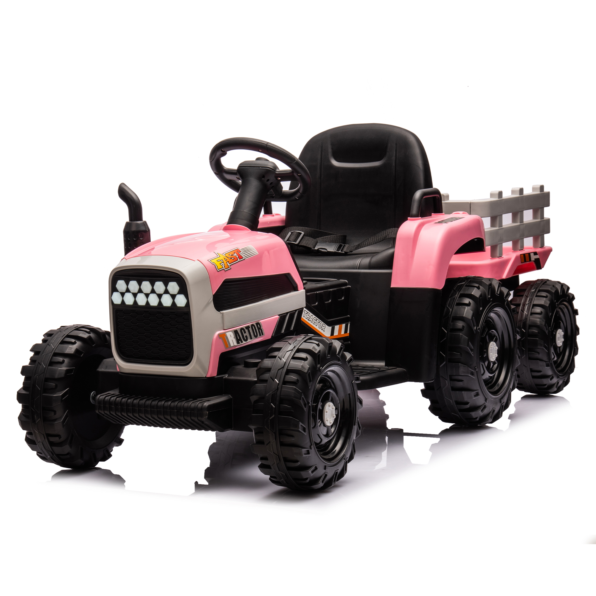 Ride on Tractor with Trailer,12V Battery Powered Electric Tractor Toy w/Remote Control,electric car for kids,Three speed adjustable,Power display, USB,MP3 ,Bluetooth,LED light,Two-point safety belt