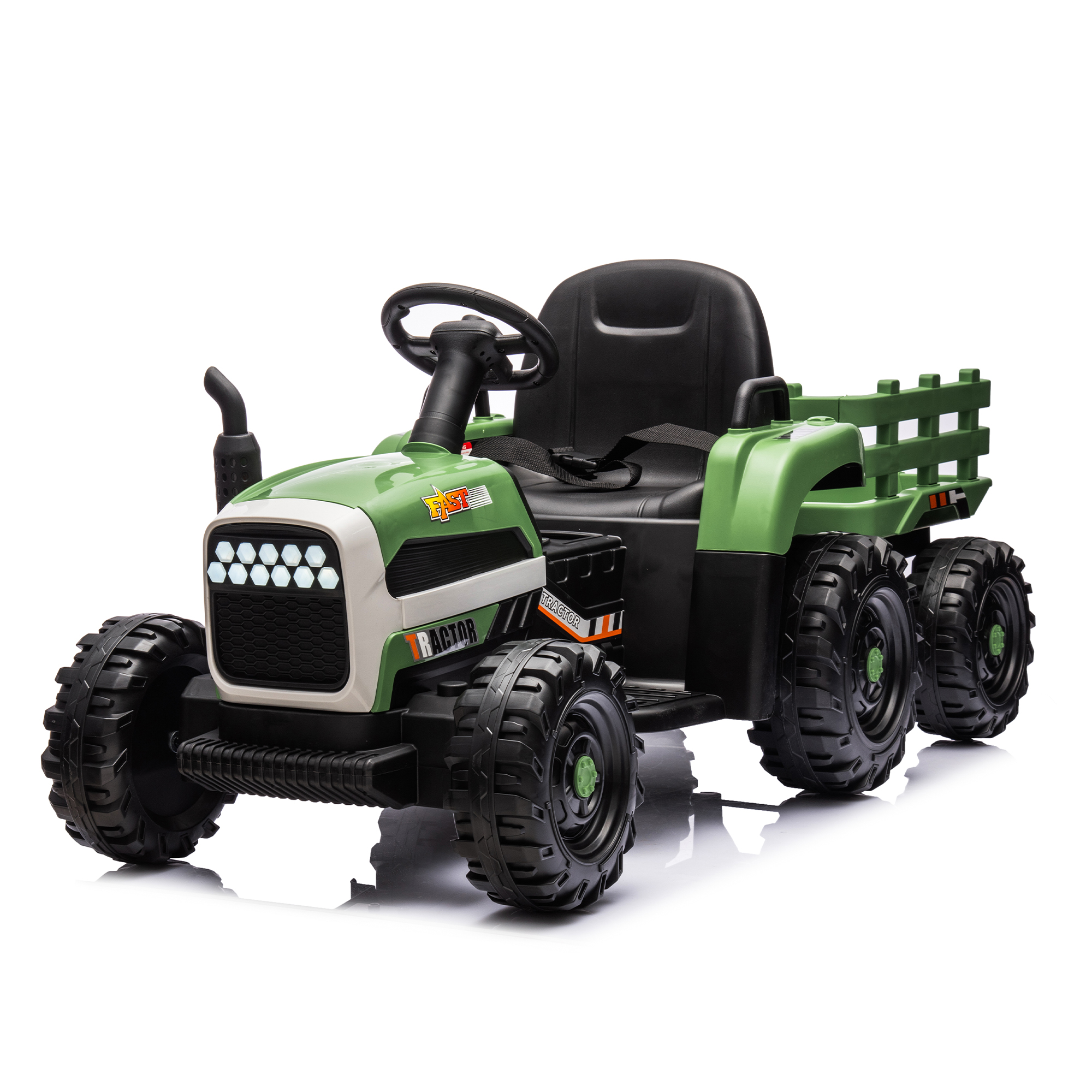 Ride on Tractor2.0 with Trailer,24V Battery Powered Electric Tractor Toy, 200w*2motor 1.86-4.97MPH/Remote Control,electric car for kids,Three speed adjustable,USB,MP3 ,Bluetooth,LED light, safety belt