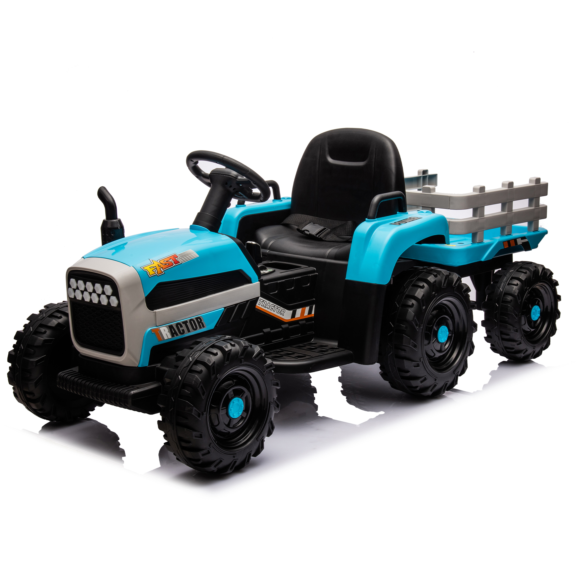 Ride on Tractor with Trailer,12V Battery Powered Electric Tractor Toy w/Remote Control,electric car for kids,Three speed adjustable,Power display, USB,MP3 ,Bluetooth,LED light,Two-point safety belt