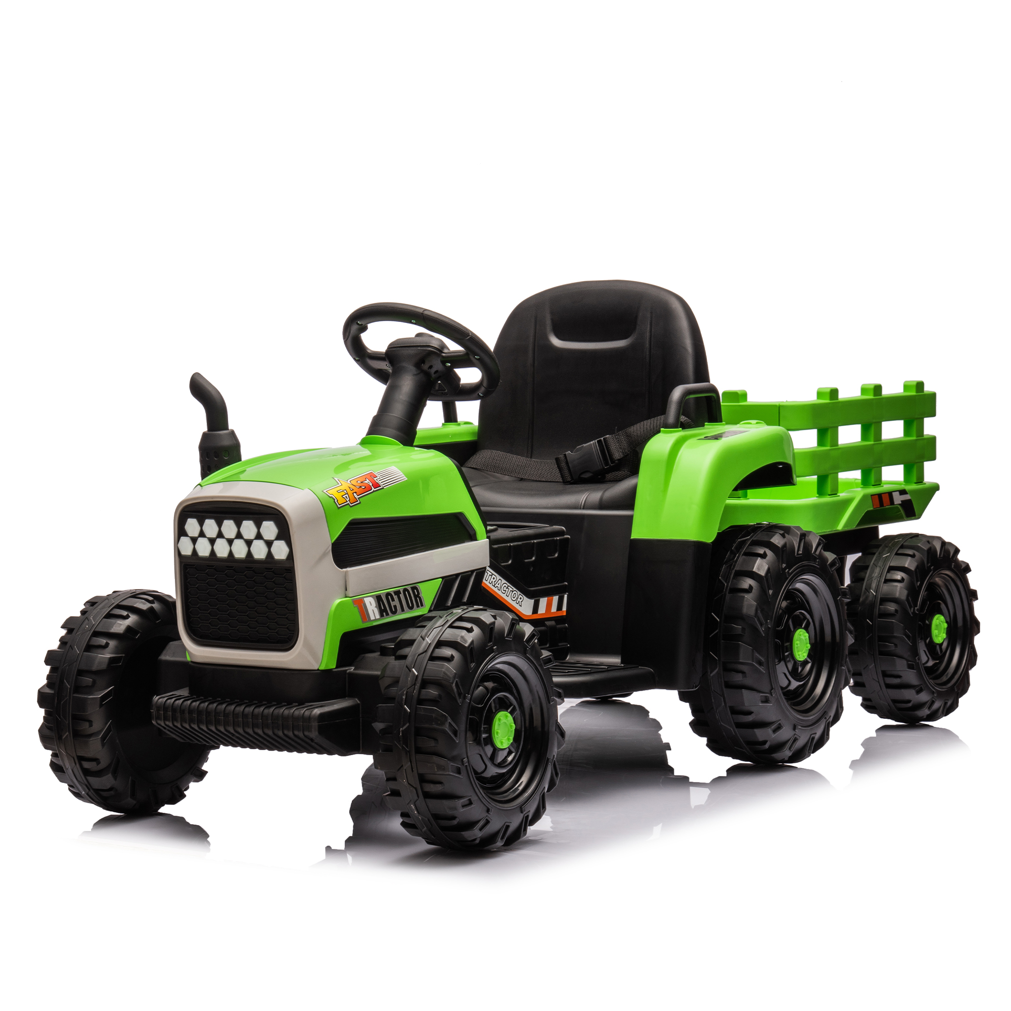 Ride on Tractor2.0 with Trailer,24V Battery Powered Electric Tractor Toy, 200w*2motor 1.86-4.97MPH/Remote Control,electric car for kids,Three speed adjustable,USB,MP3 ,Bluetooth,LED light, safety belt