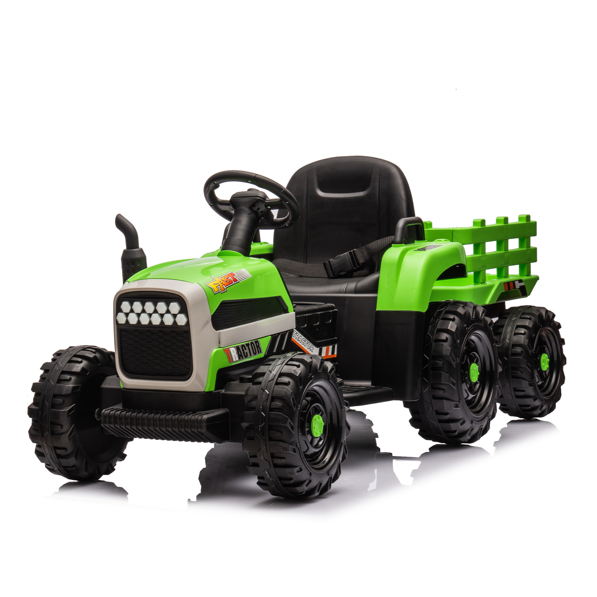 Ride on Tractor with Trailer,12V Battery Powered Electric Tractor Toy w/Remote Control,electric car for kids,Three speed adjustable,Power display, USB,MP3 ,Bluetooth,LED light,Two-point safety belt