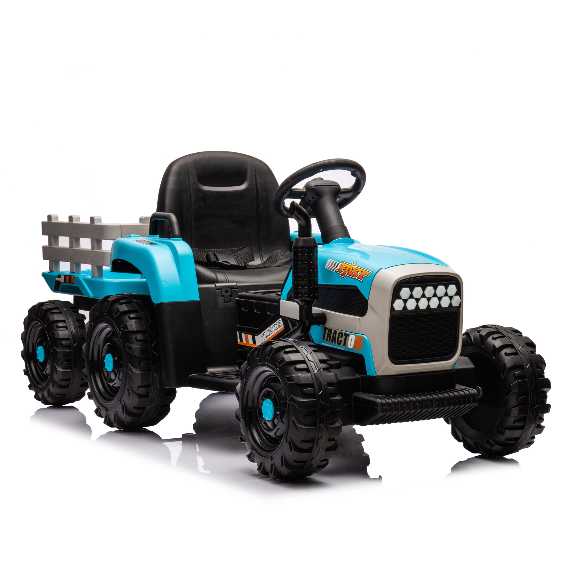 Ride on Tractor2.0 with Trailer,24V Battery Powered Electric Tractor Toy, 200w*2motor 1.86-4.97MPH/Remote Control,electric car for kids,Three speed adjustable,USB,MP3 ,Bluetooth,LED light, safety belt