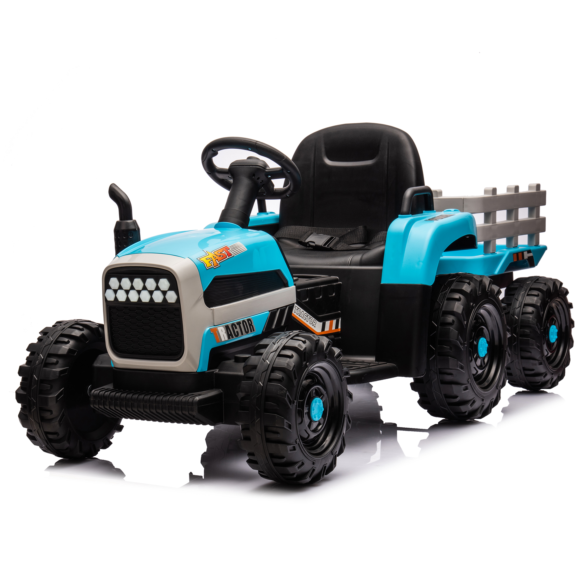 Ride on Tractor2.0 with Trailer,24V Battery Powered Electric Tractor Toy, 200w*2motor 1.86-4.97MPH/Remote Control,electric car for kids,Three speed adjustable,USB,MP3 ,Bluetooth,LED light, safety belt