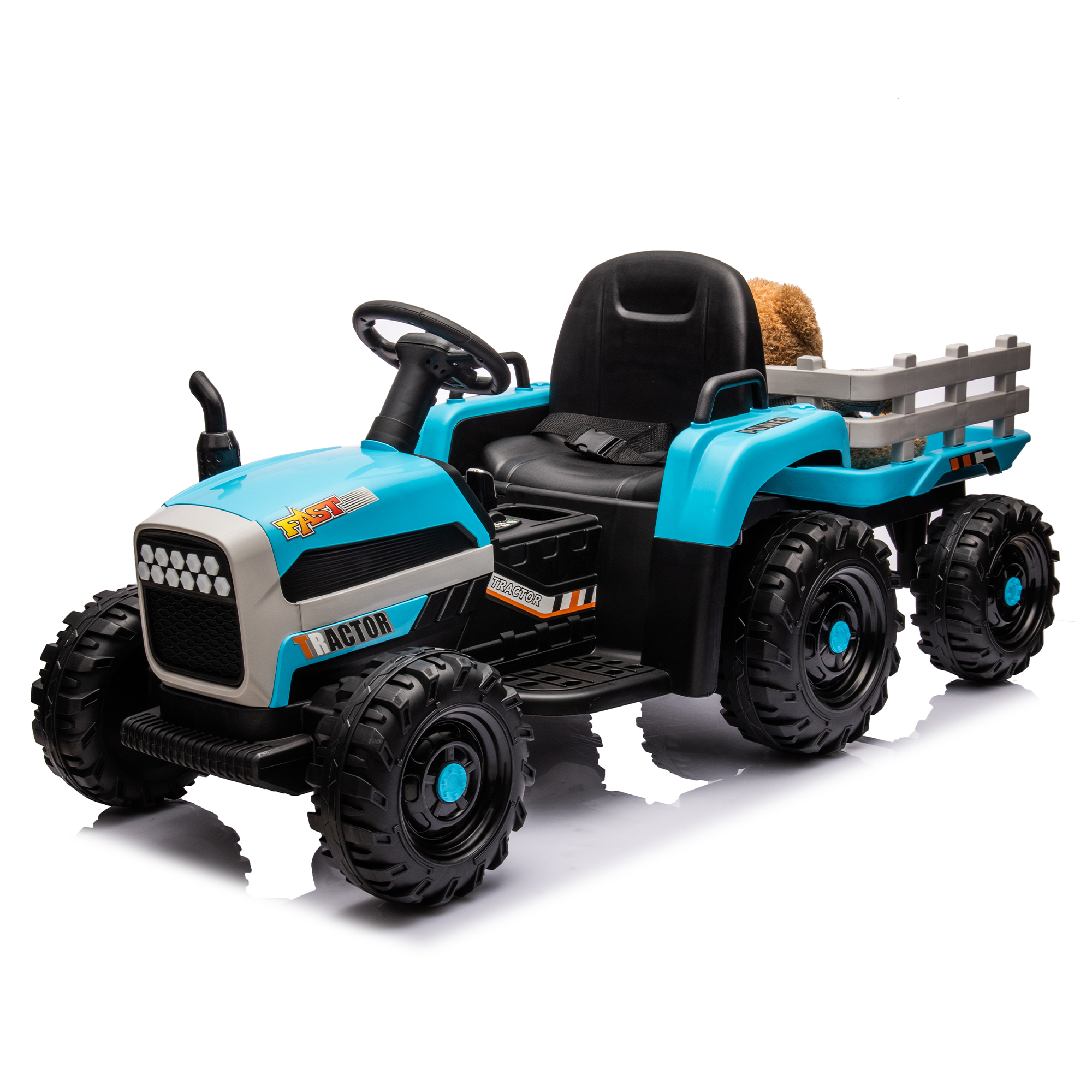 Ride on Tractor with Trailer,12V Battery Powered Electric Tractor Toy w/Remote Control,electric car for kids,Three speed adjustable,Power display, USB,MP3 ,Bluetooth,LED light,Two-point safety belt