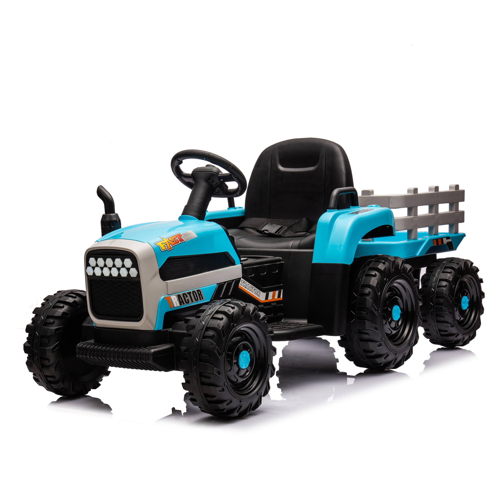 Ride on Tractor2.0 with Trailer,24V Battery Powered Electric Tractor Toy, 200w*2motor 1.86-4.97MPH/Remote Control,electric car for kids,Three speed adjustable,USB,MP3 ,Bluetooth,LED light, safety belt