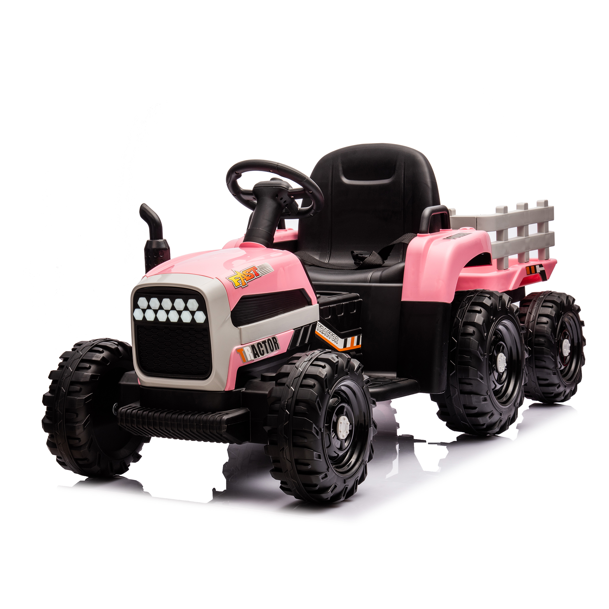 Ride on Tractor with Trailer,12V Battery Powered Electric Tractor Toy w/Remote Control,electric car for kids,Three speed adjustable,Power display, USB,MP3 ,Bluetooth,LED light,Two-point safety belt