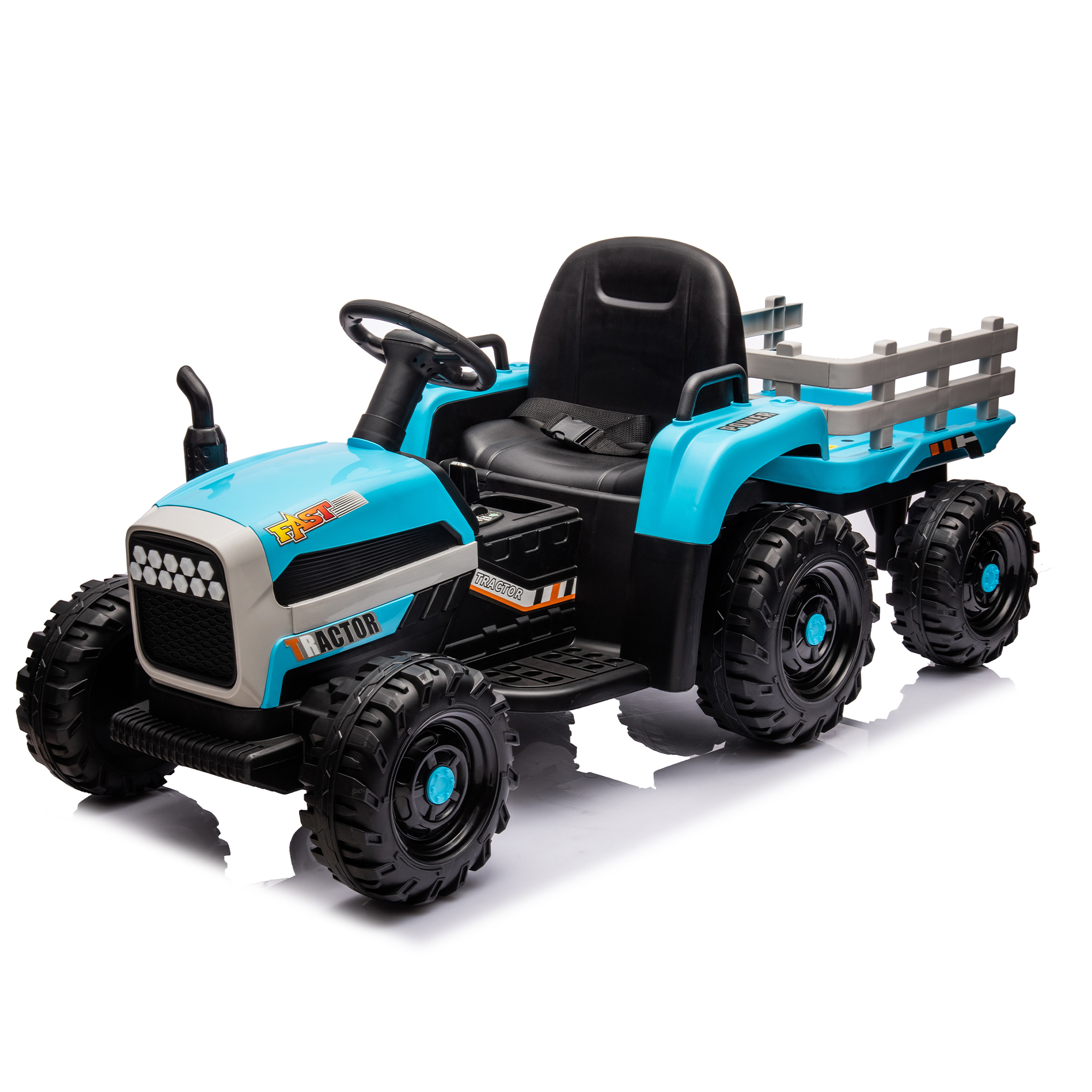 Ride on Tractor2.0 with Trailer,24V Battery Powered Electric Tractor Toy, 200w*2motor 1.86-4.97MPH/Remote Control,electric car for kids,Three speed adjustable,USB,MP3 ,Bluetooth,LED light, safety belt