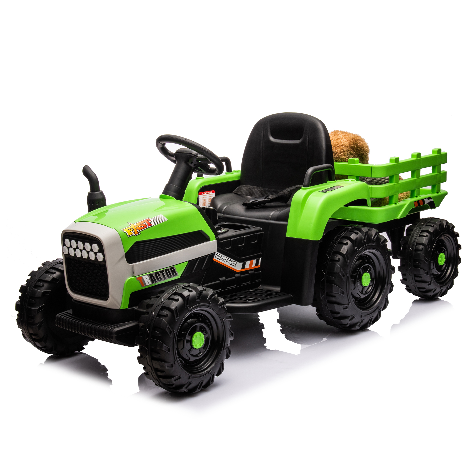 Ride on Tractor2.0 with Trailer,24V Battery Powered Electric Tractor Toy, 200w*2motor 1.86-4.97MPH/Remote Control,electric car for kids,Three speed adjustable,USB,MP3 ,Bluetooth,LED light, safety belt