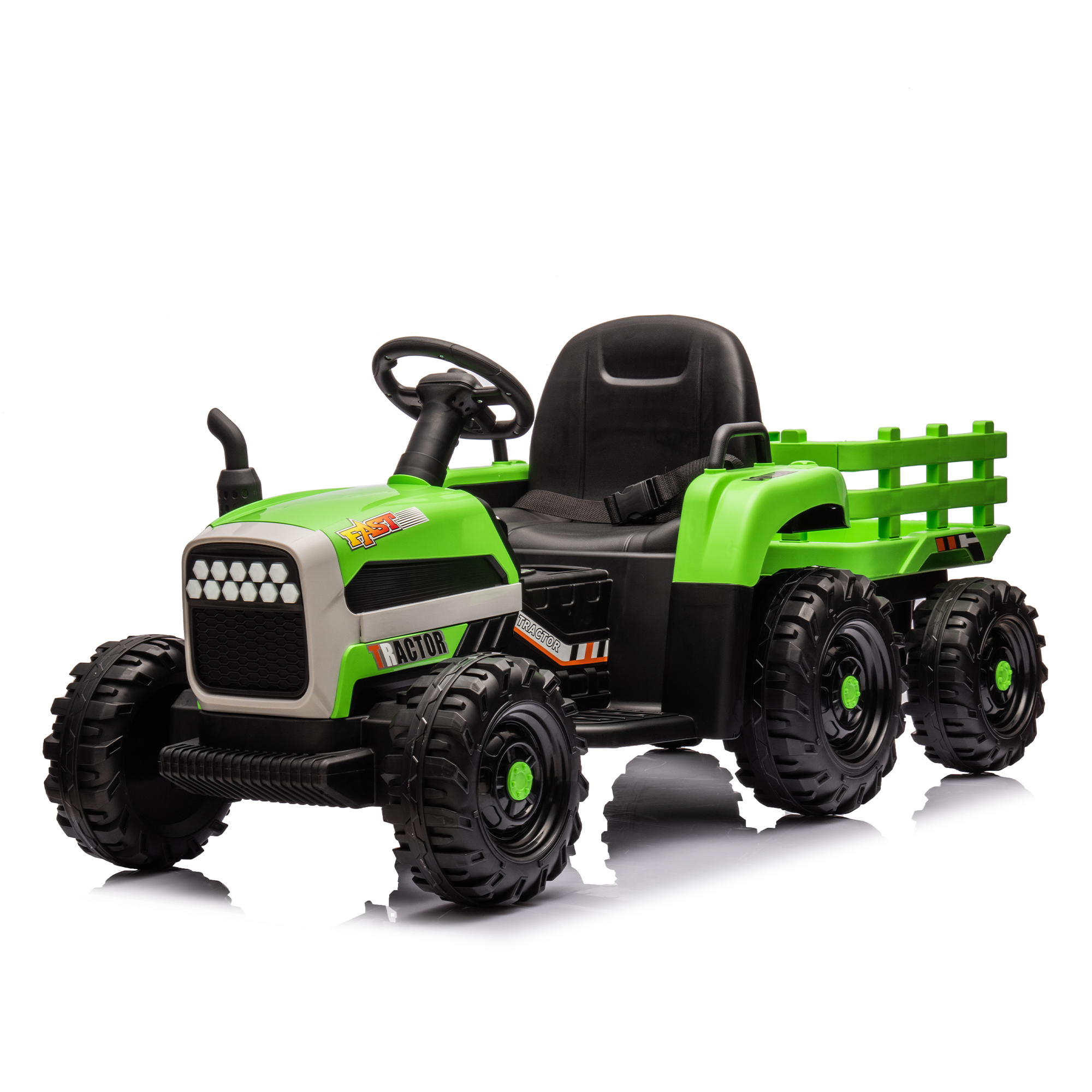 Ride on Tractor with Trailer,12V Battery Powered Electric Tractor Toy w/Remote Control,electric car for kids,Three speed adjustable,Power display, USB,MP3 ,Bluetooth,LED light,Two-point safety belt