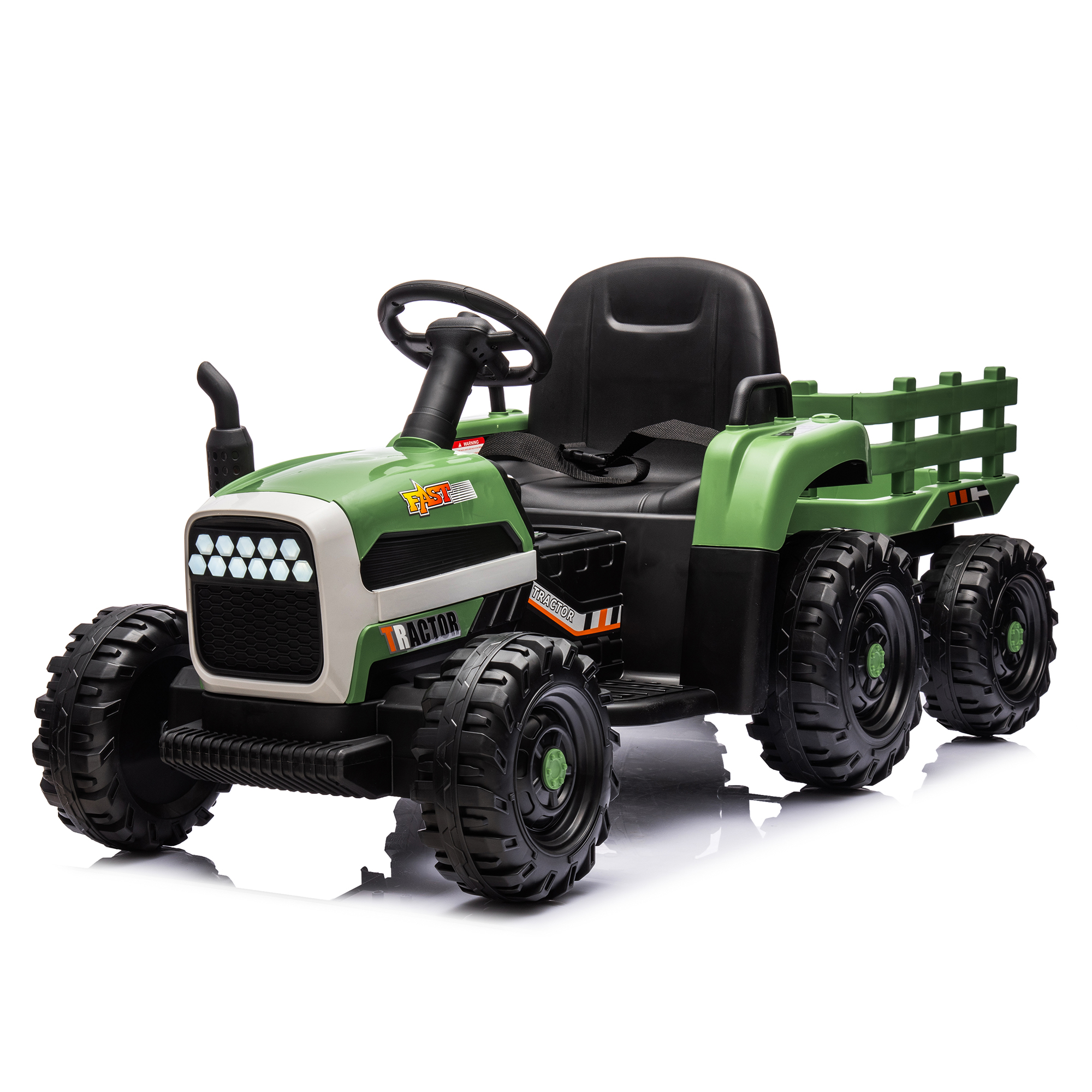 Ride on Tractor2.0 with Trailer,24V Battery Powered Electric Tractor Toy, 200w*2motor 1.86-4.97MPH/Remote Control,electric car for kids,Three speed adjustable,USB,MP3 ,Bluetooth,LED light, safety belt