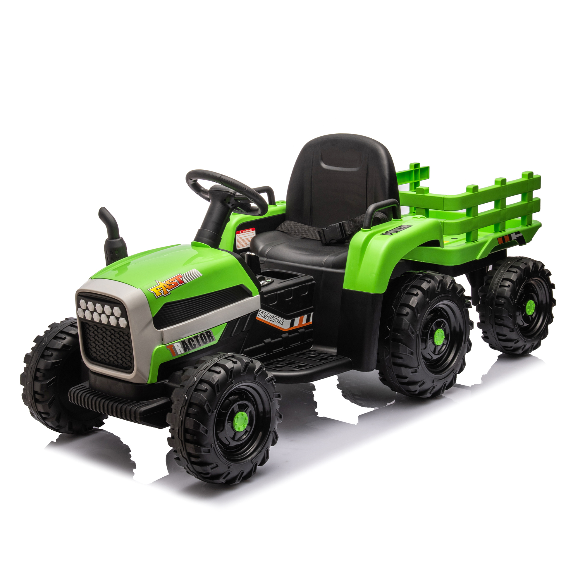 Ride on Tractor with Trailer,12V Battery Powered Electric Tractor Toy w/Remote Control,electric car for kids,Three speed adjustable,Power display, USB,MP3 ,Bluetooth,LED light,Two-point safety belt