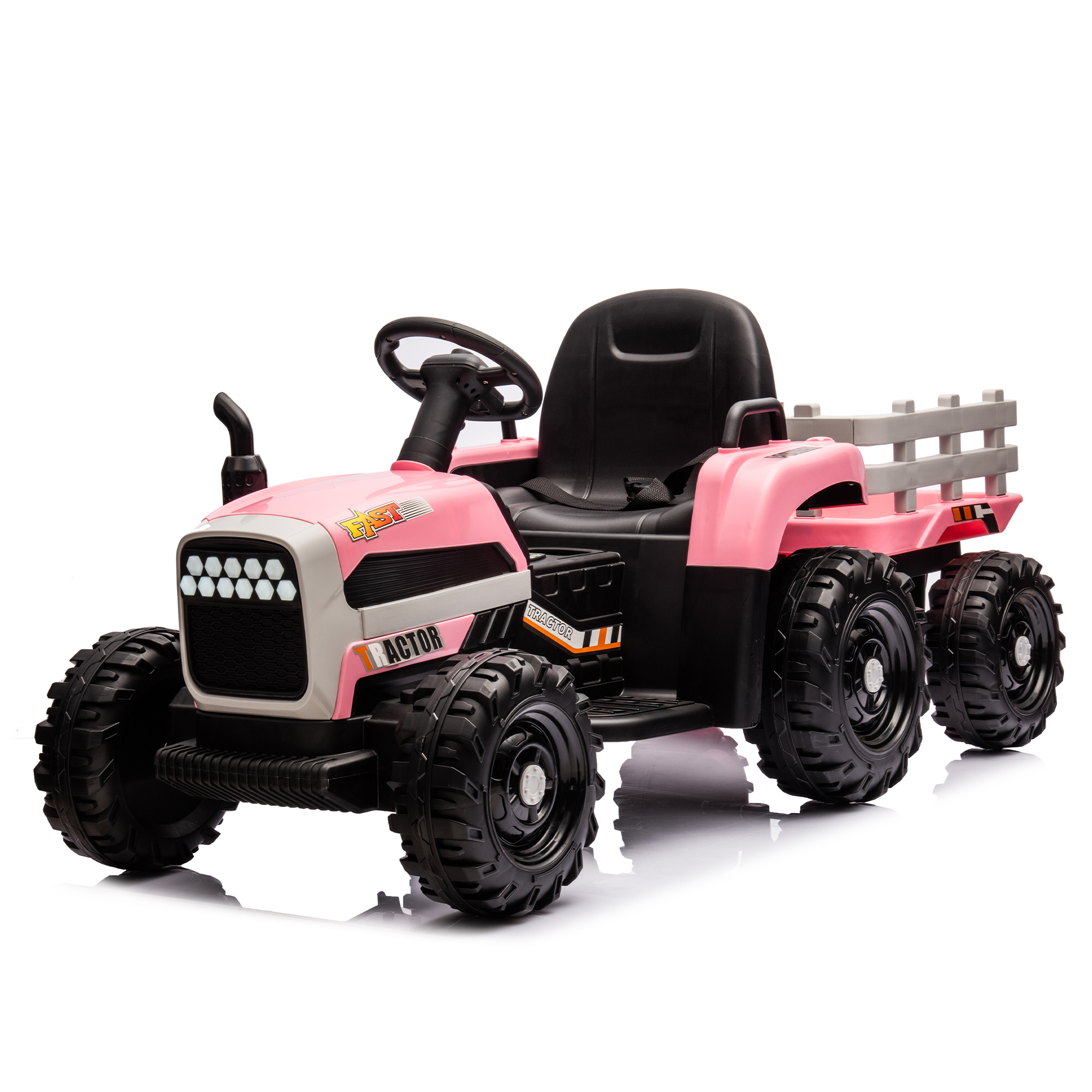 Ride on Tractor with Trailer,12V Battery Powered Electric Tractor Toy w/Remote Control,electric car for kids,Three speed adjustable,Power display, USB,MP3 ,Bluetooth,LED light,Two-point safety belt