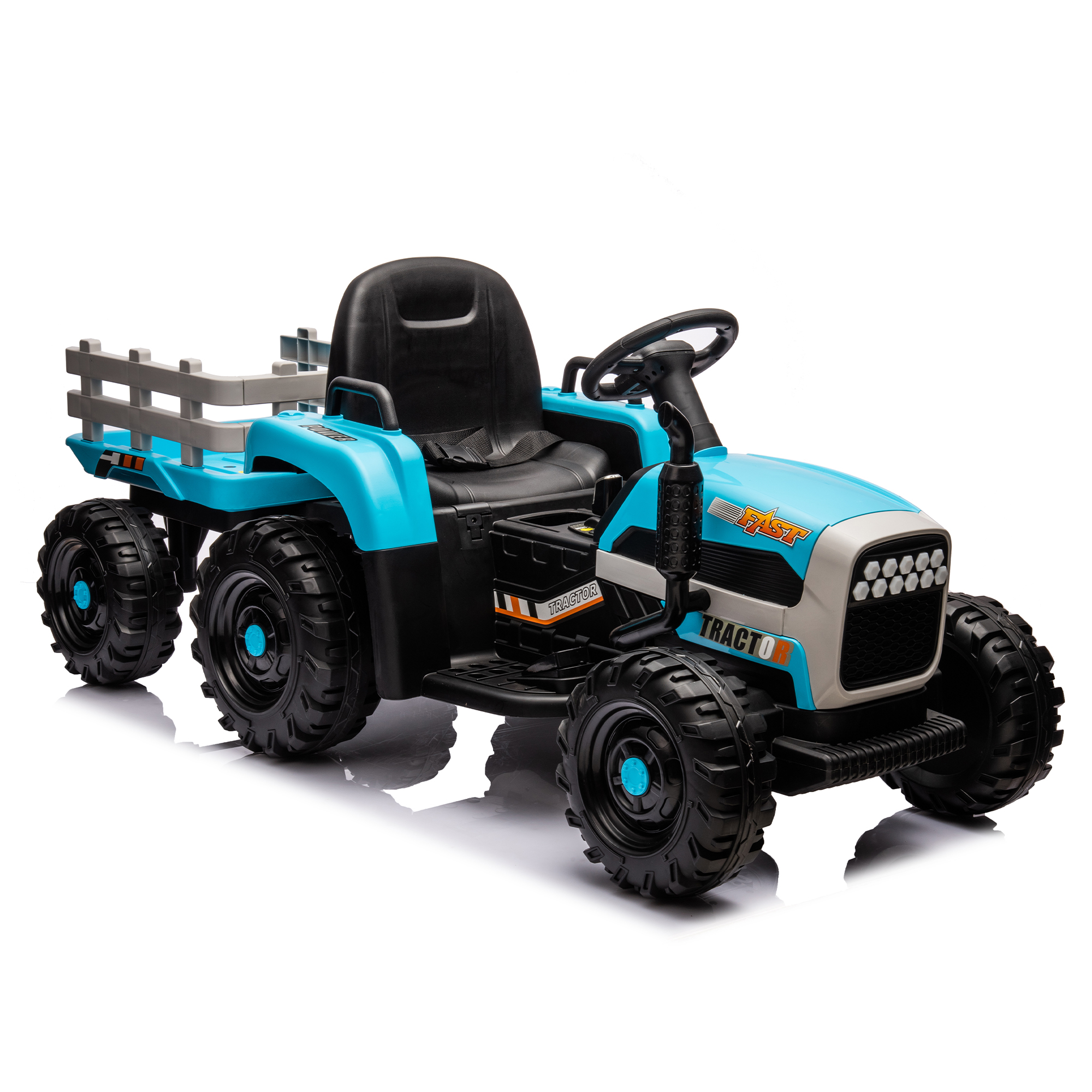 Ride on Tractor with Trailer,12V Battery Powered Electric Tractor Toy w/Remote Control,electric car for kids,Three speed adjustable,Power display, USB,MP3 ,Bluetooth,LED light,Two-point safety belt