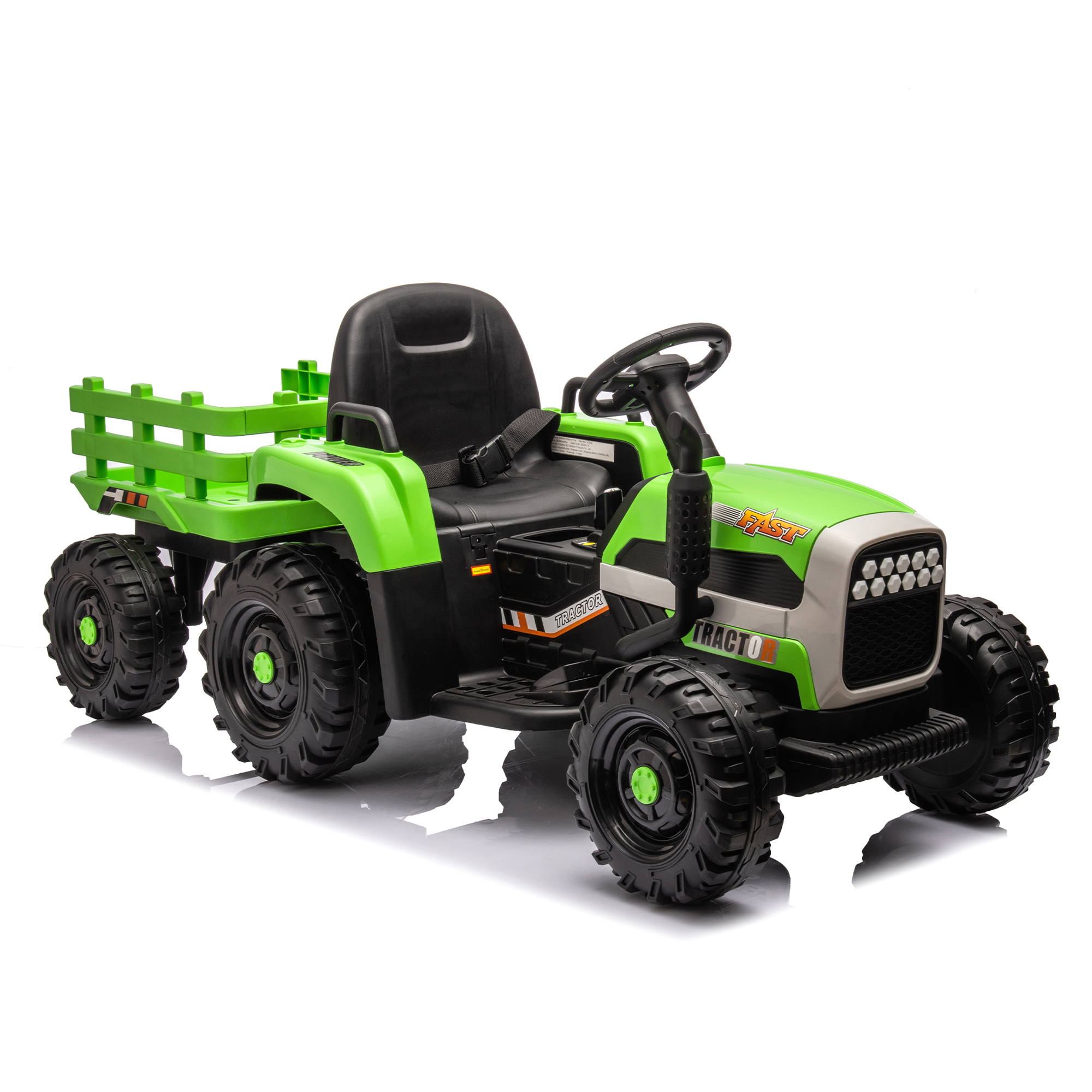 Ride on Tractor with Trailer,12V Battery Powered Electric Tractor Toy w/Remote Control,electric car for kids,Three speed adjustable,Power display, USB,MP3 ,Bluetooth,LED light,Two-point safety belt