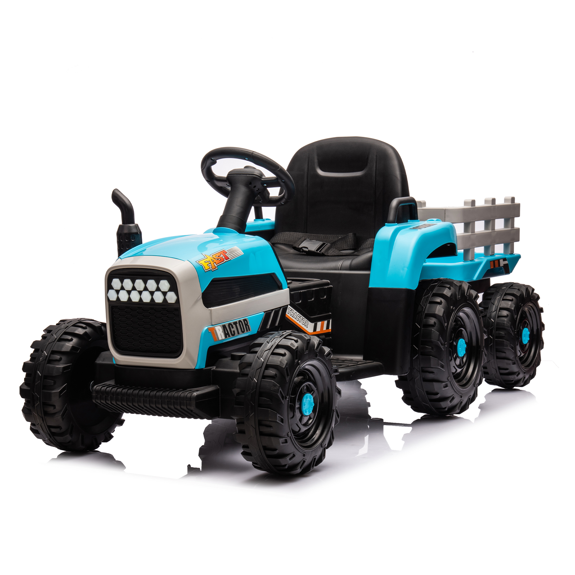 Ride on Tractor with Trailer,12V Battery Powered Electric Tractor Toy w/Remote Control,electric car for kids,Three speed adjustable,Power display, USB,MP3 ,Bluetooth,LED light,Two-point safety belt