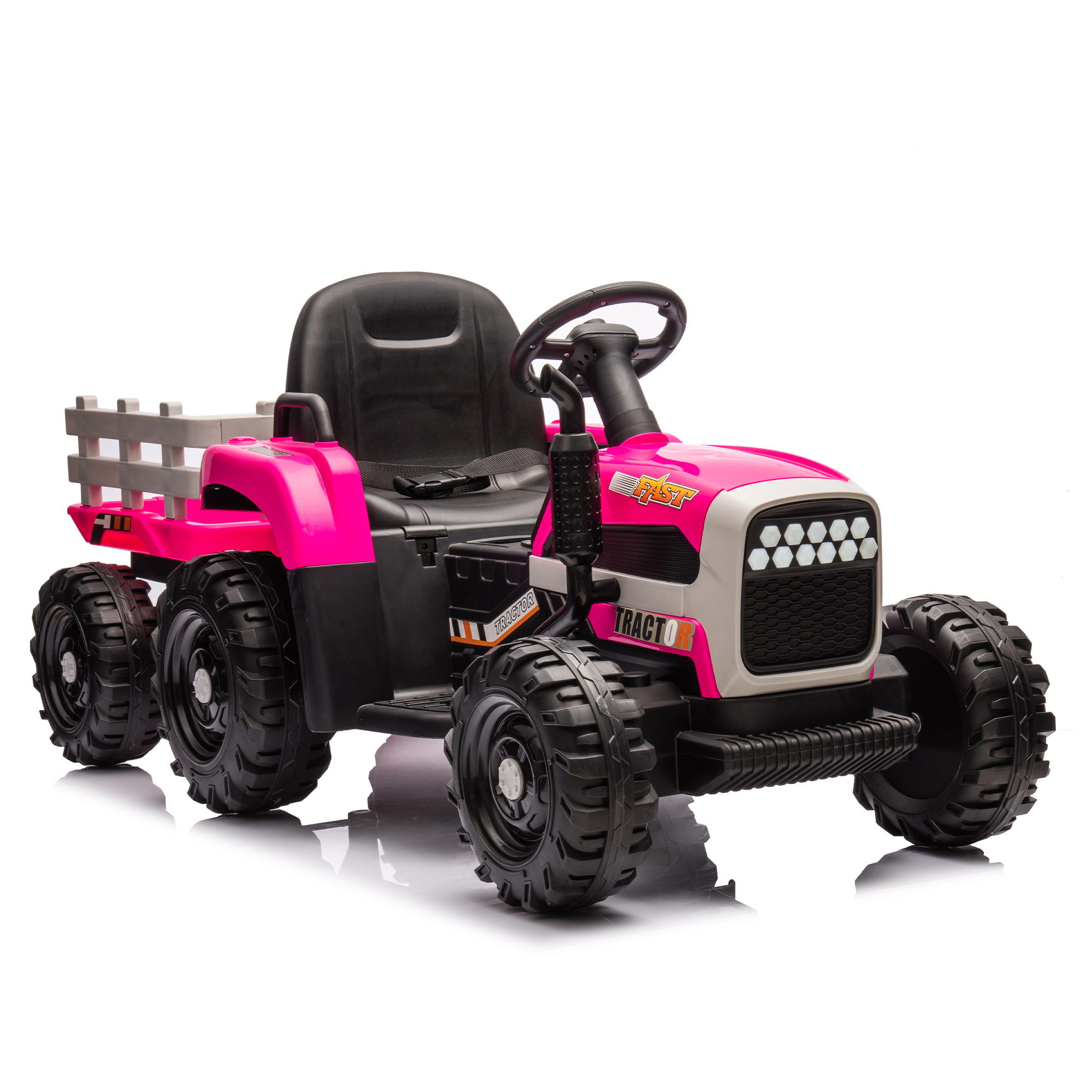 Ride on Tractor with Trailer,12V Battery Powered Electric Tractor Toy w/Remote Control,electric car for kids,Three speed adjustable,Power display, USB,MP3 ,Bluetooth,LED light,Two-point safety belt