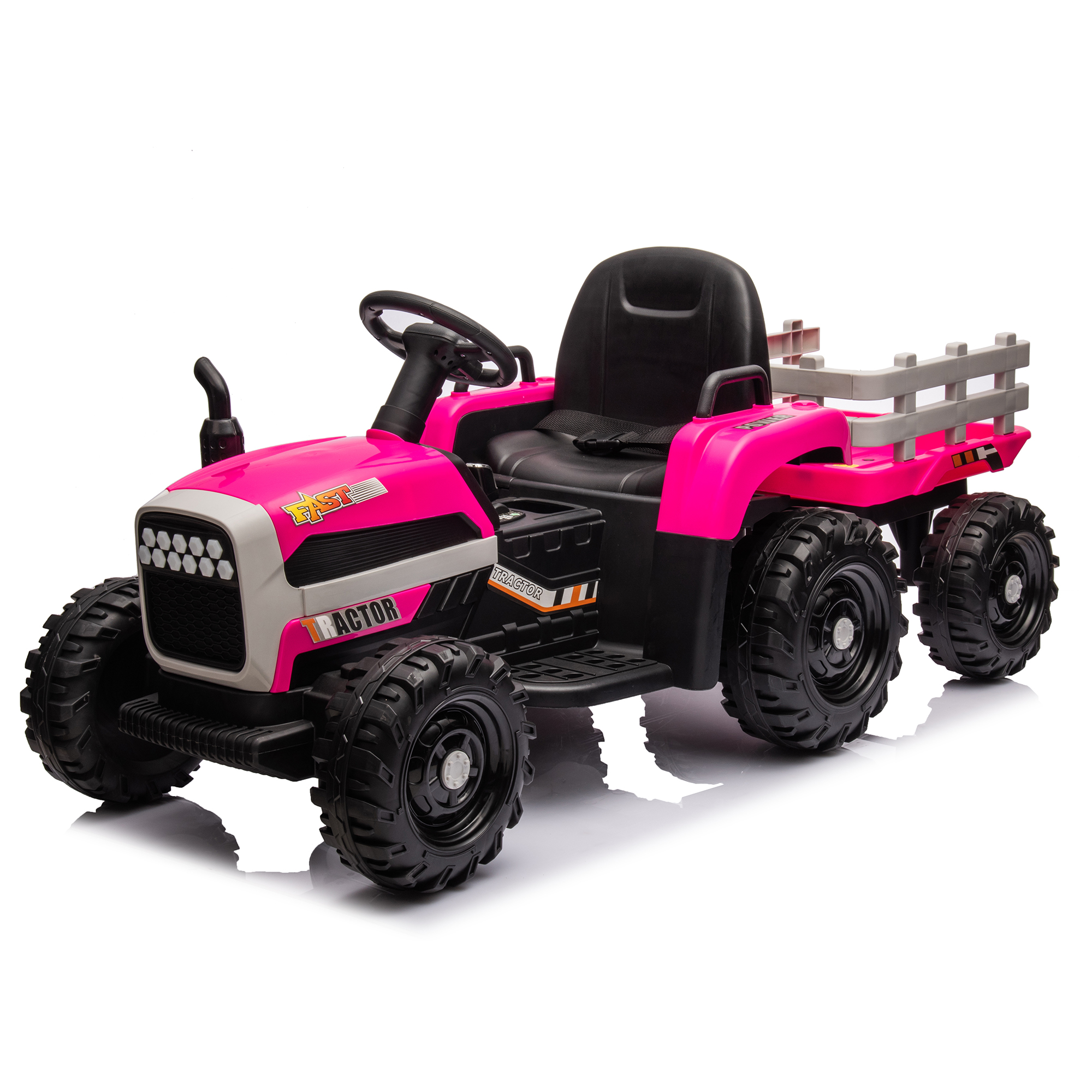 Ride on Tractor2.0 with Trailer,24V Battery Powered Electric Tractor Toy, 200w*2motor 1.86-4.97MPH/Remote Control,electric car for kids,Three speed adjustable,USB,MP3 ,Bluetooth,LED light, safety belt