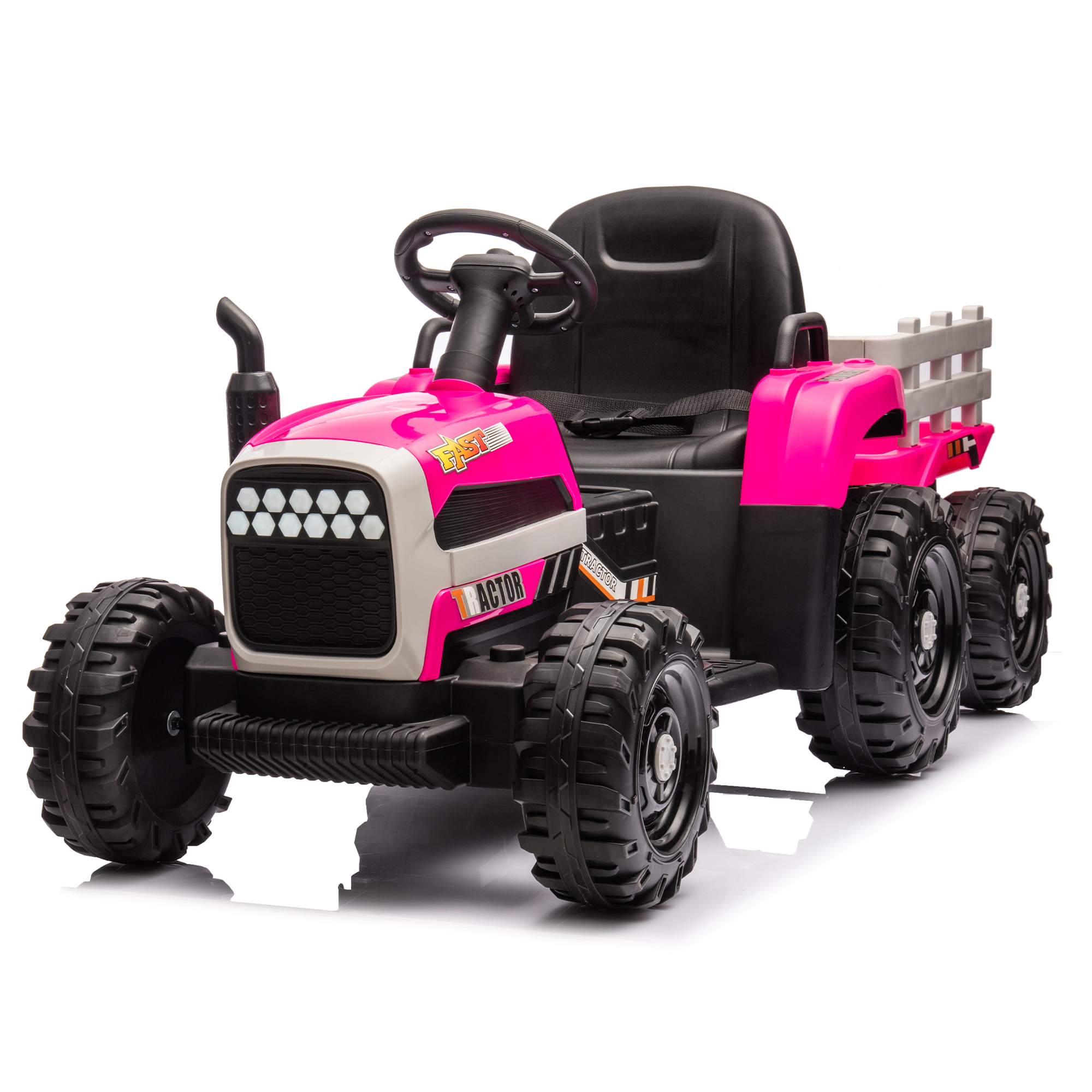 Ride on Tractor2.0 with Trailer,24V Battery Powered Electric Tractor Toy, 200w*2motor 1.86-4.97MPH/Remote Control,electric car for kids,Three speed adjustable,USB,MP3 ,Bluetooth,LED light, safety belt