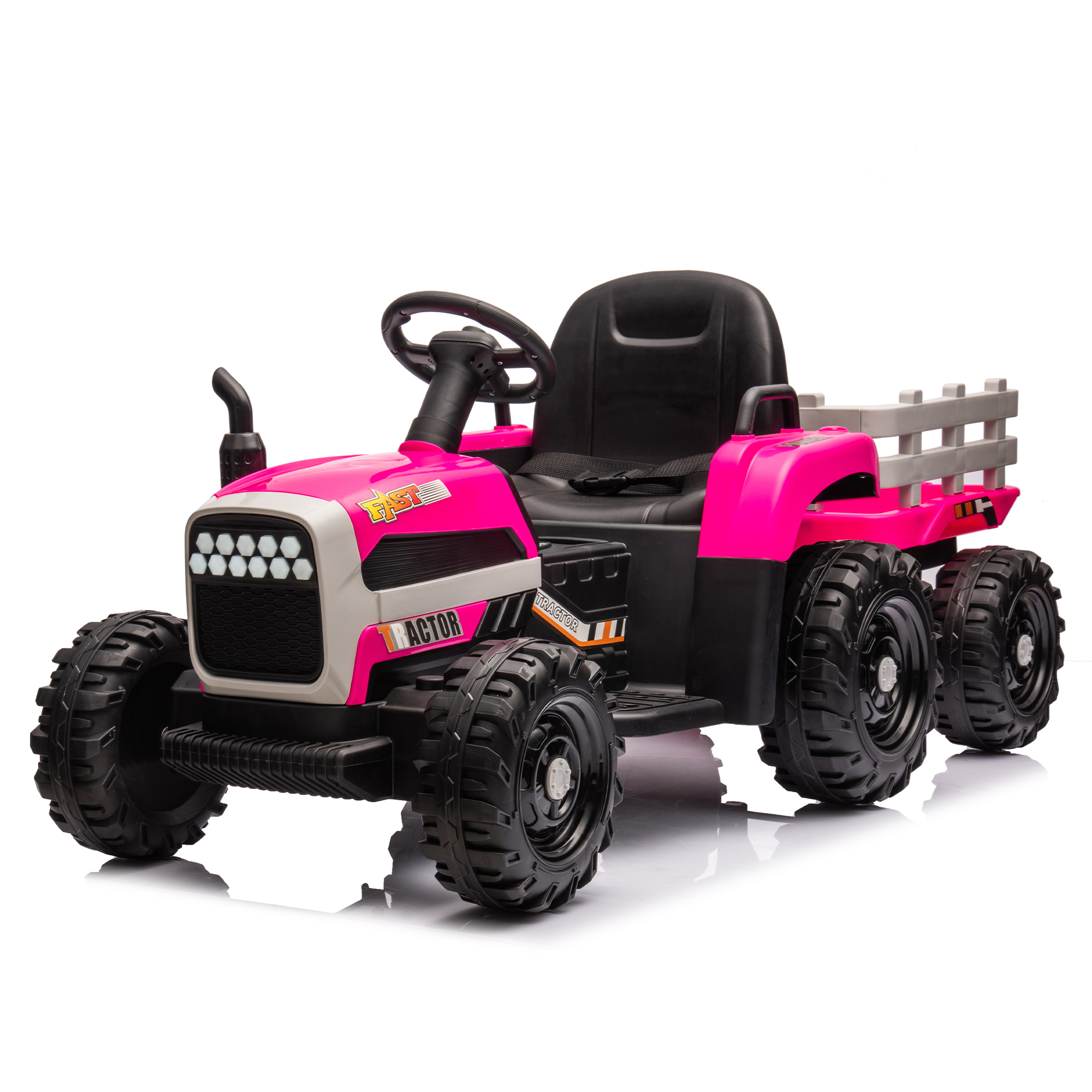 Ride on Tractor2.0 with Trailer,24V Battery Powered Electric Tractor Toy, 200w*2motor 1.86-4.97MPH/Remote Control,electric car for kids,Three speed adjustable,USB,MP3 ,Bluetooth,LED light, safety belt